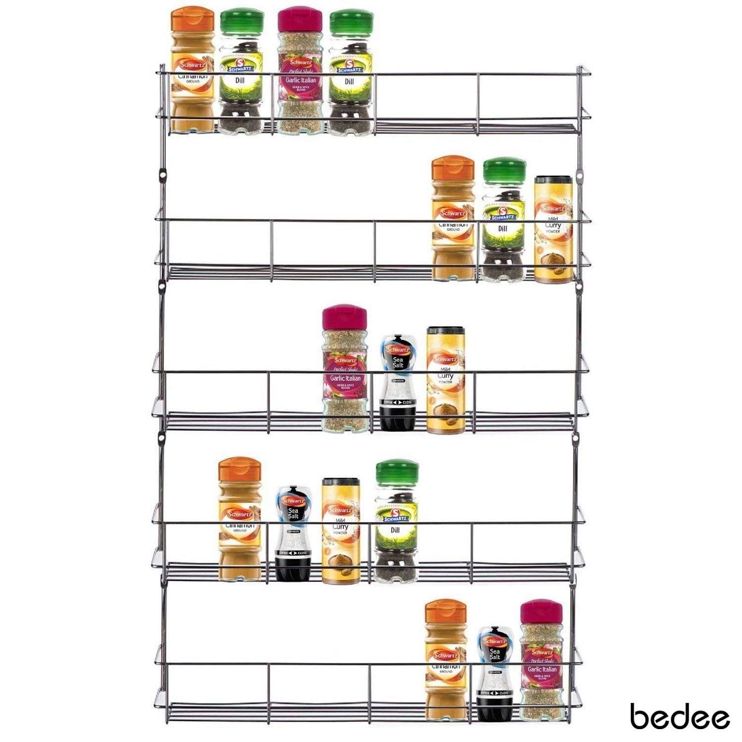 5 Tier Spice Herb Jar Rack Holder For Kitchen Door Cupboard Or Wall Storage Unit