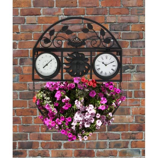 Outdoor Hanging Garden Wall Planter with Clock and Thermometer Plant