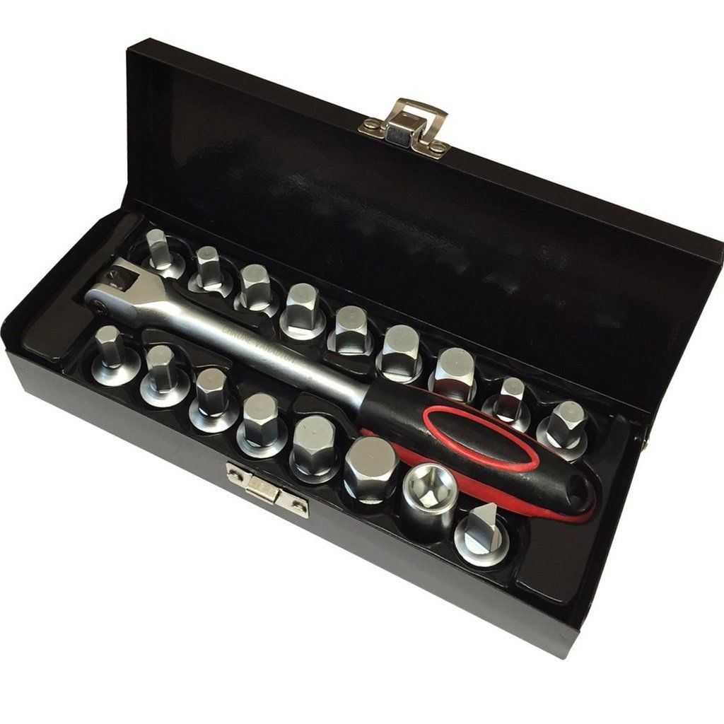 18 Piece Drain Plug Key Socket Set Sump Oil Sockets Universal Car Van