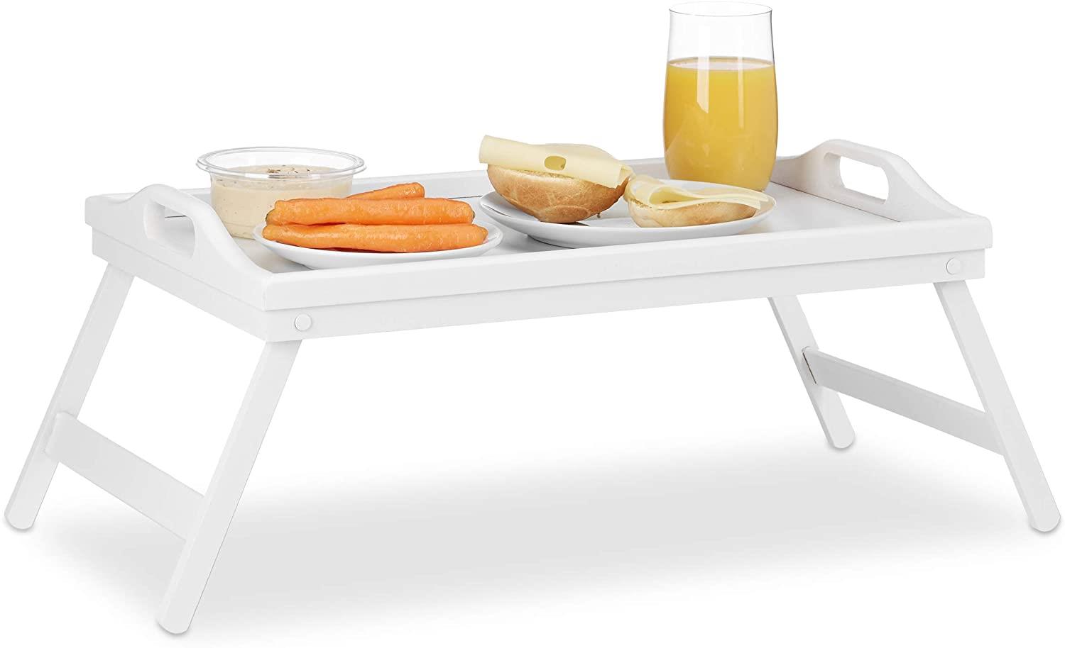 WHITE GREY BAMBOO WOODEN BREAKFAST SERVING LAP TRAY BED TABLE WITH FOLDING LEGS - Picture 11 of 16