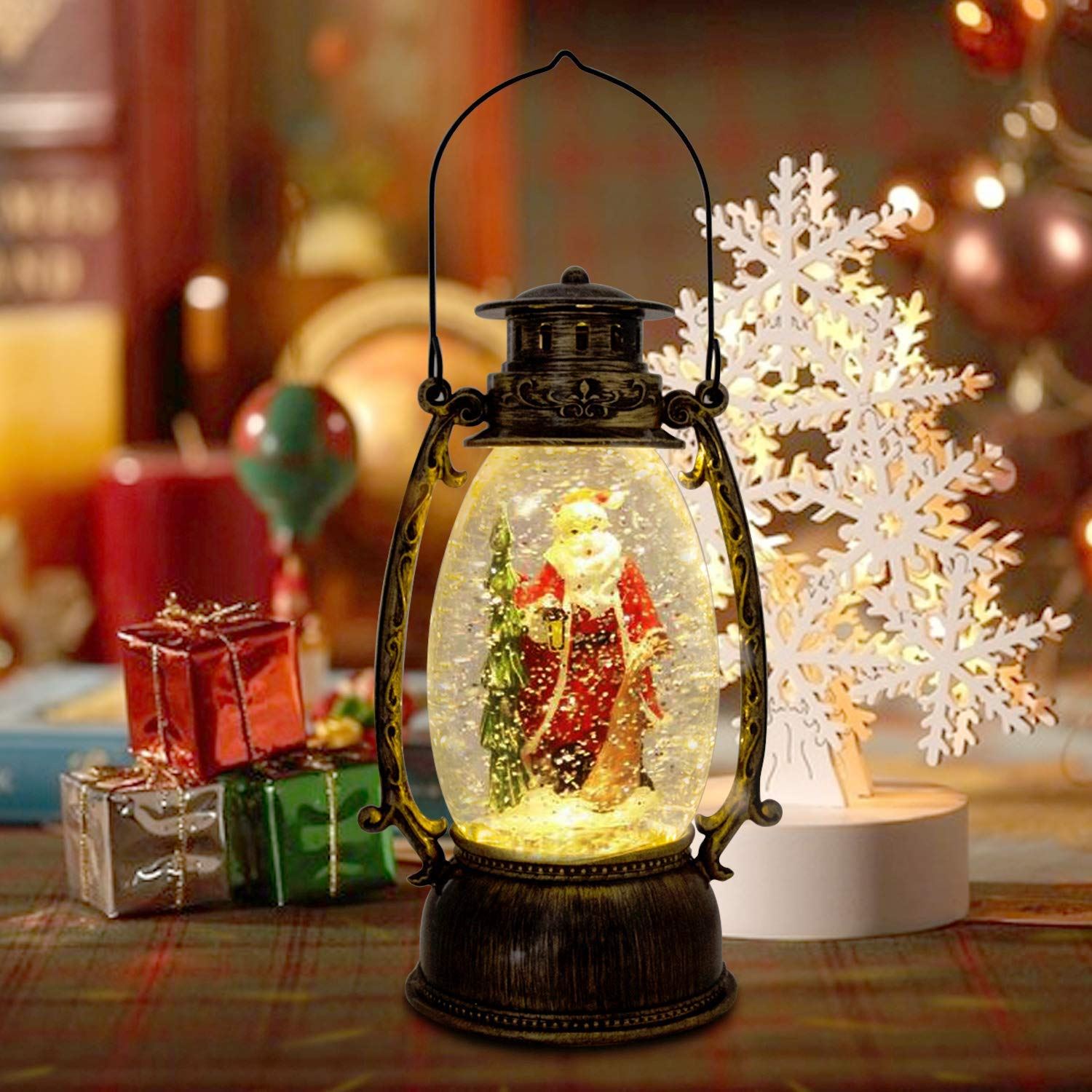 Christmas LED Lantern Swirling Glitter Light Santa Decoration | eBay