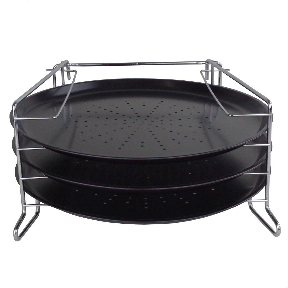 4 Piece Pizza Baking Set Serving Plate Tray Tin Oven Grill Rack Non