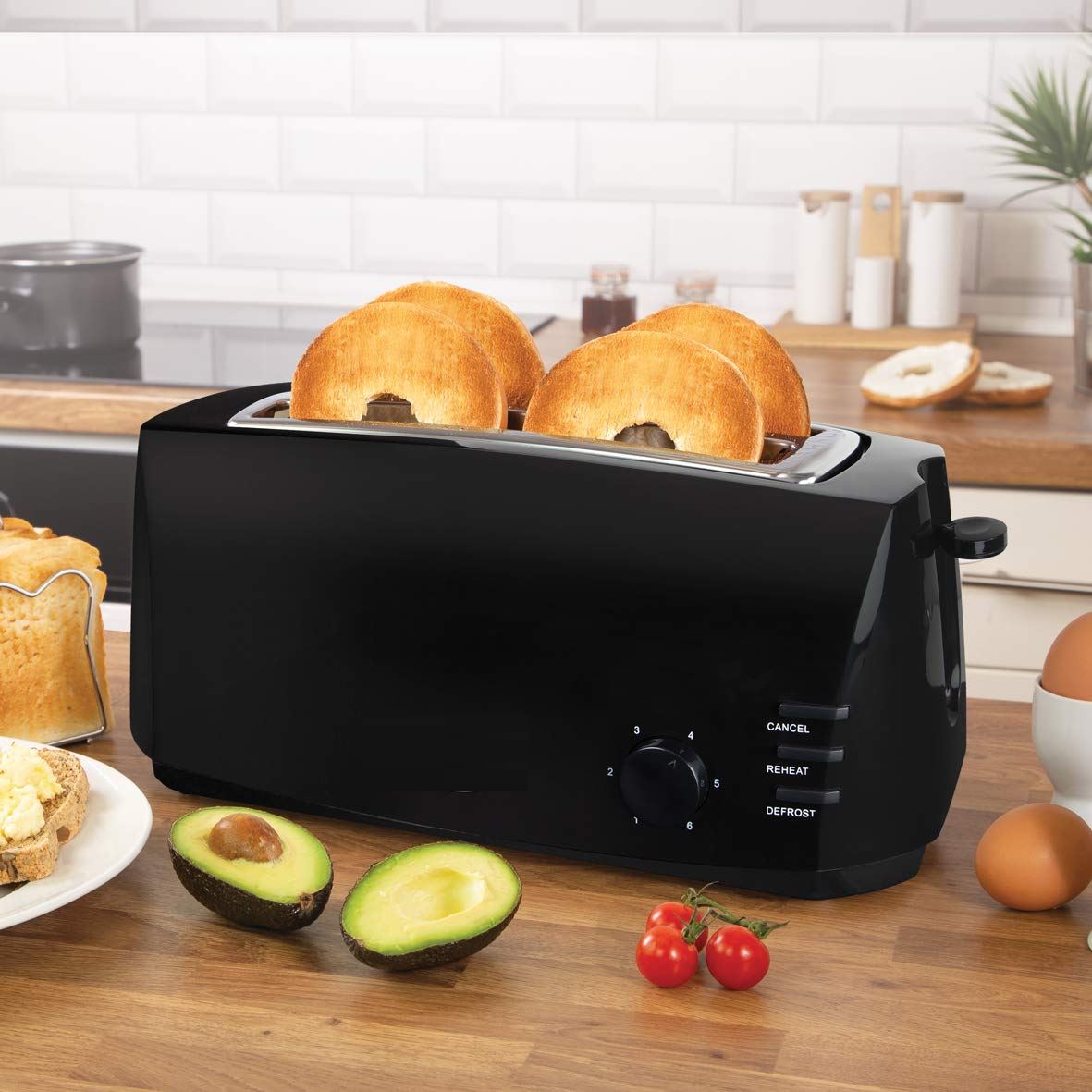 Black & Wide Slot Multi Function 4 Slice Fast Bread Bagel Toaster eBay