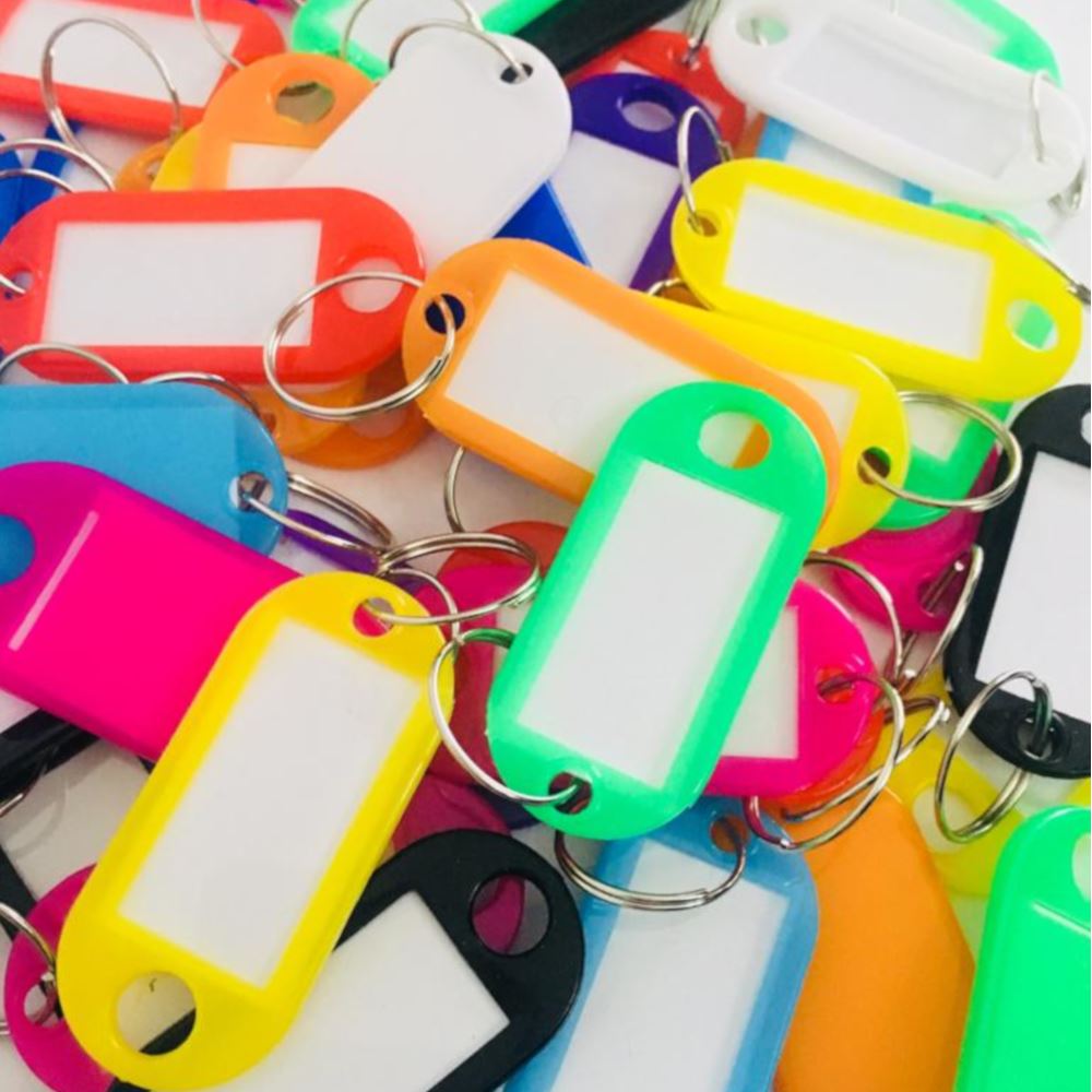 25 x Key Tags with Paper Inserts Split Rings Plastic Colour