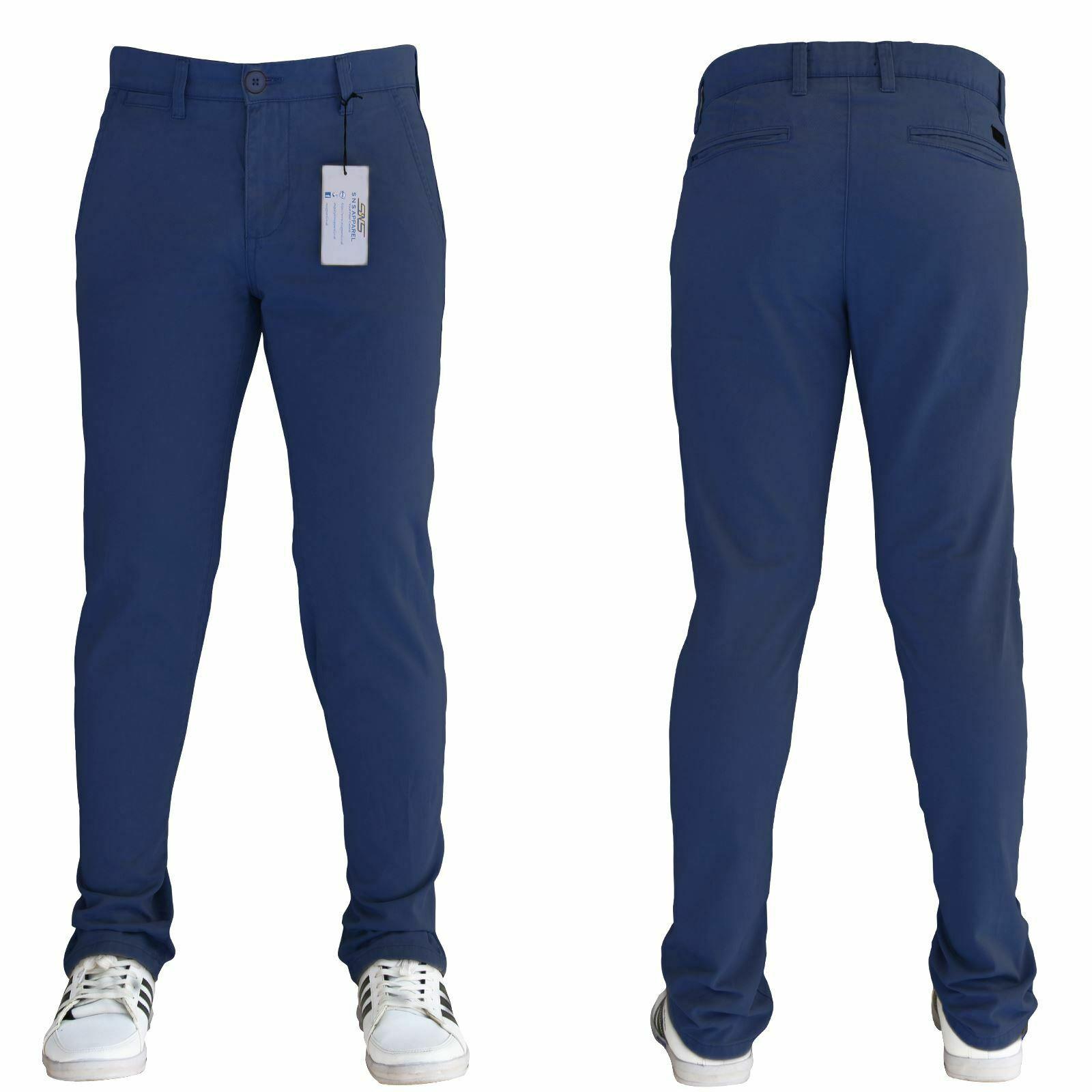 Mens Chinos Trousers Desginer Cotton Slim Jeans Regular Straight Stretch Waist - Picture 14 of 18