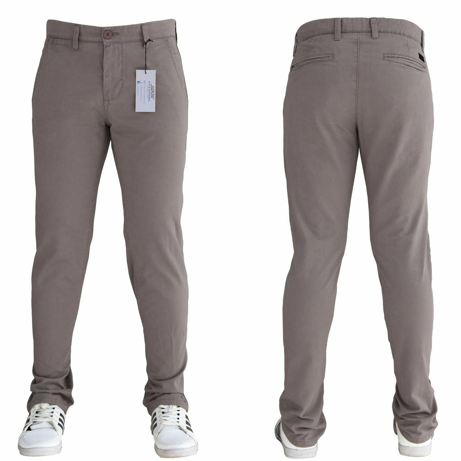 Mens Chinos Trousers Desginer Cotton Slim Jeans Regular Straight Stretch Waist - Picture 10 of 18