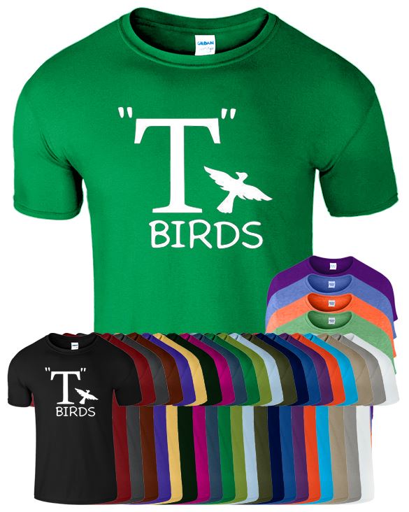 T BIRDS CHEST 1950/'s THEME FANCY DRESS GREASE IS THE WORD MENS WOMENS T SHIRT