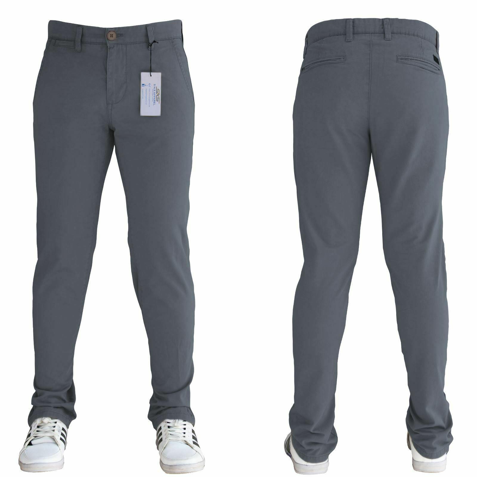 Mens Chinos Trousers Desginer Cotton Slim Jeans Regular Straight Stretch Waist - Picture 8 of 18