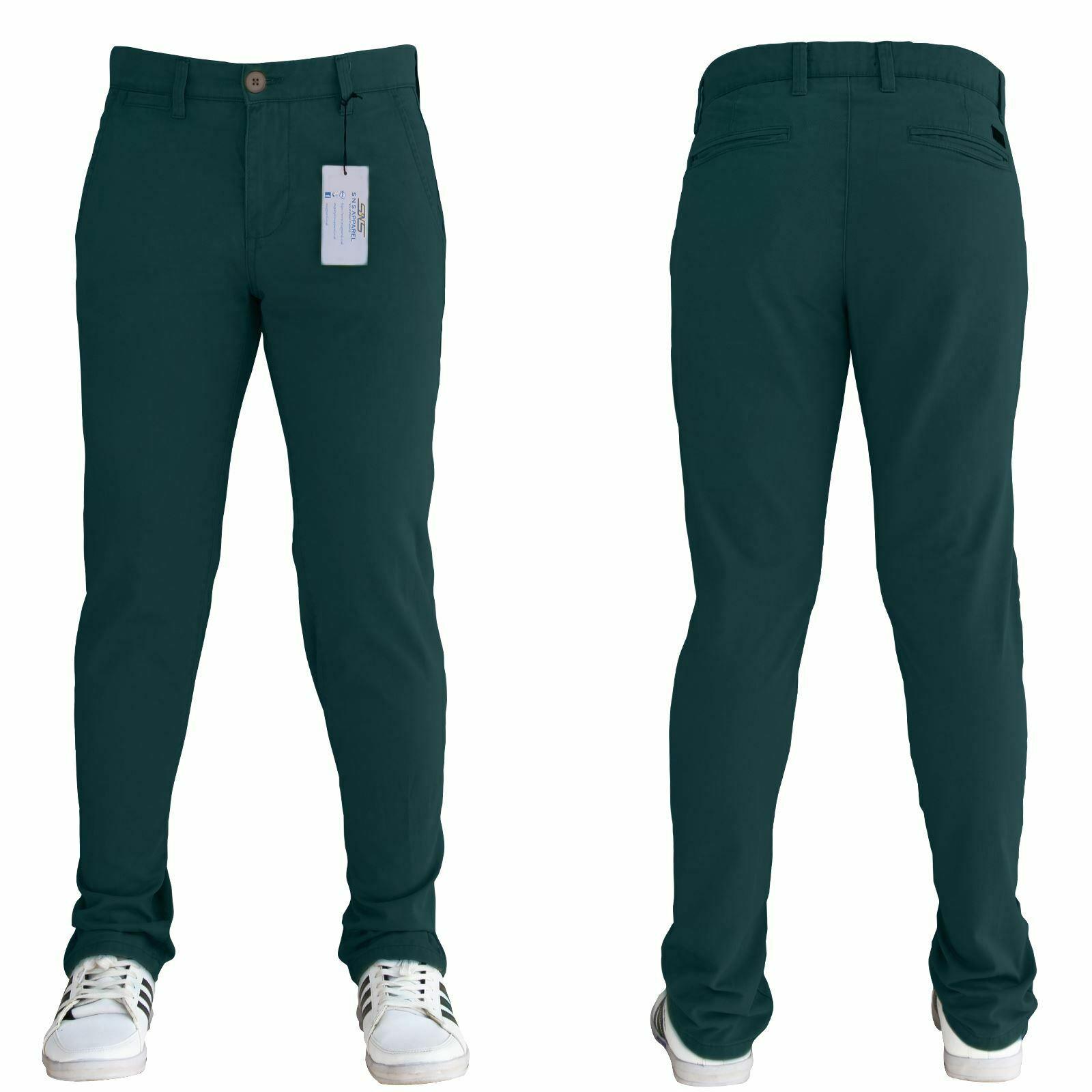 Mens Chinos Trousers Desginer Cotton Slim Jeans Regular Straight Stretch Waist - Picture 9 of 18
