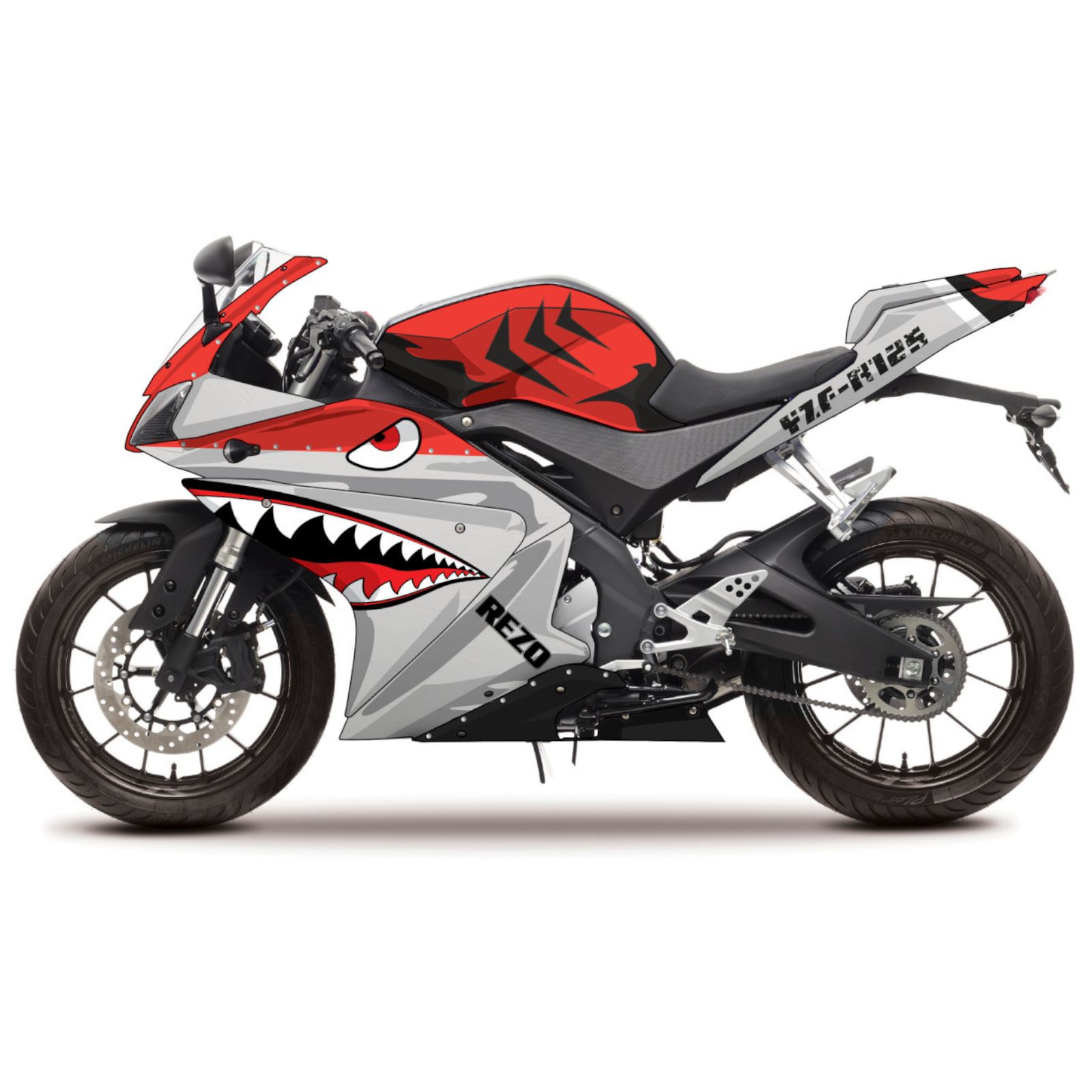 Yamaha YZF-R 125 2008-2013 - Rezo Shark Race Decal Fairing Kit | eBay
