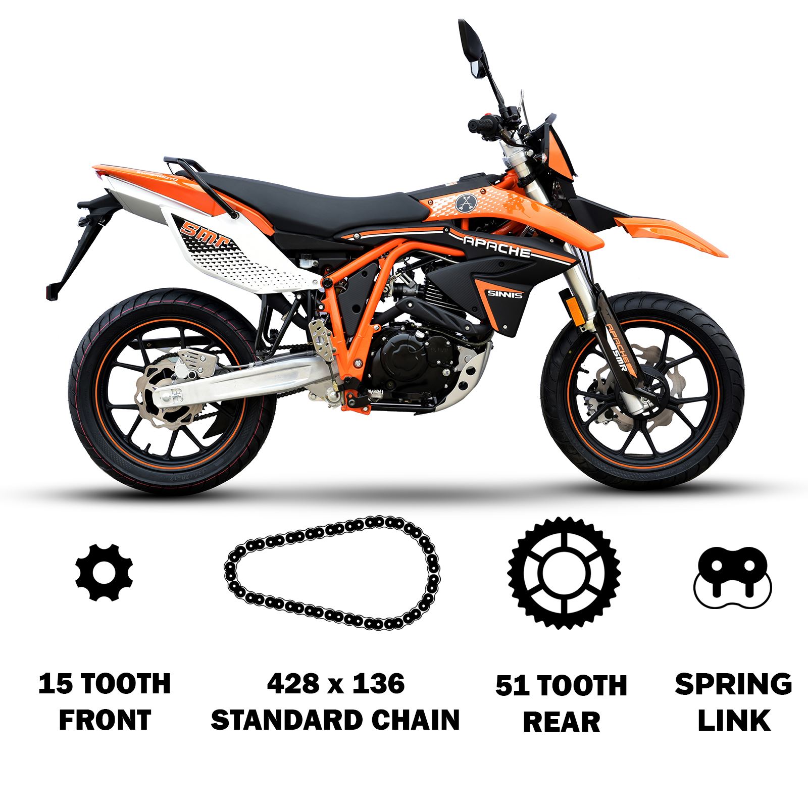 Sinnis Apache 125 Heavy Duty Chain /& Sprockets GOLD Gearing Upgrade 16T