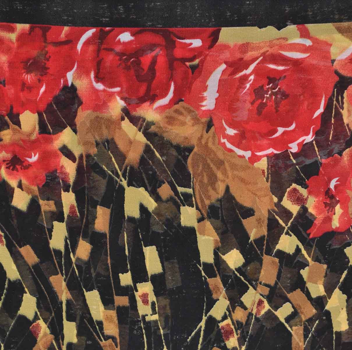 Women Roses Lines Chiffon Fabric Neck and Head Scarf Long Scarves