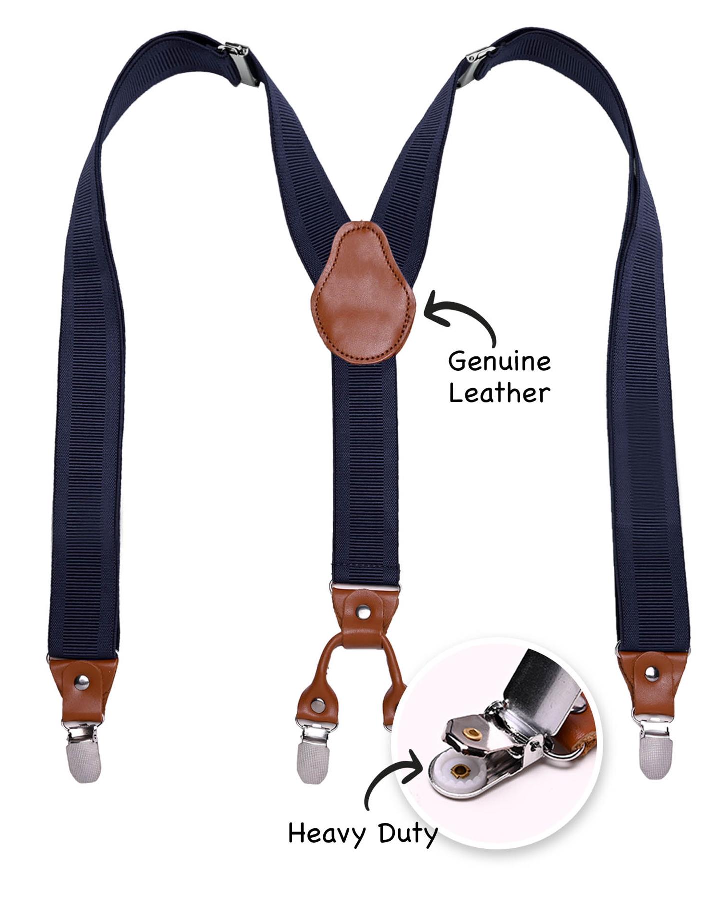Men Plain Suspenders for Trouser, Thick 35mm Y Shape Wide Leather Braces - Picture 18 of 22