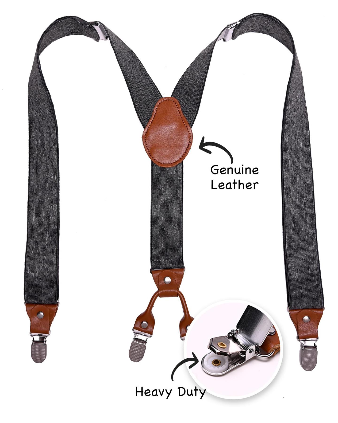 Men Plain Suspenders for Trouser, Thick 35mm Y Shape Wide Leather Braces - Picture 20 of 22