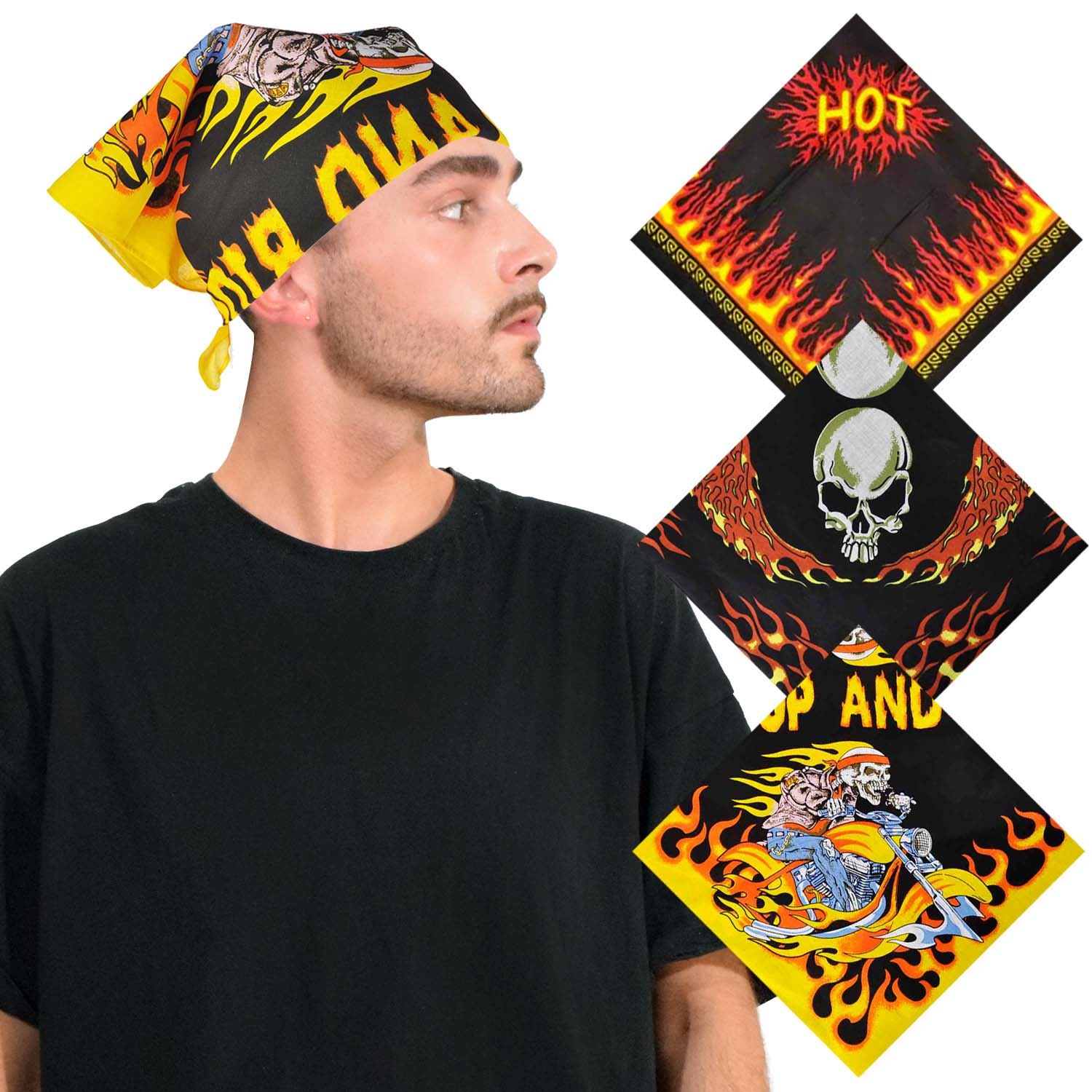 Bandana Cotton Head Wrap Black White Skull Square ... – Grandado