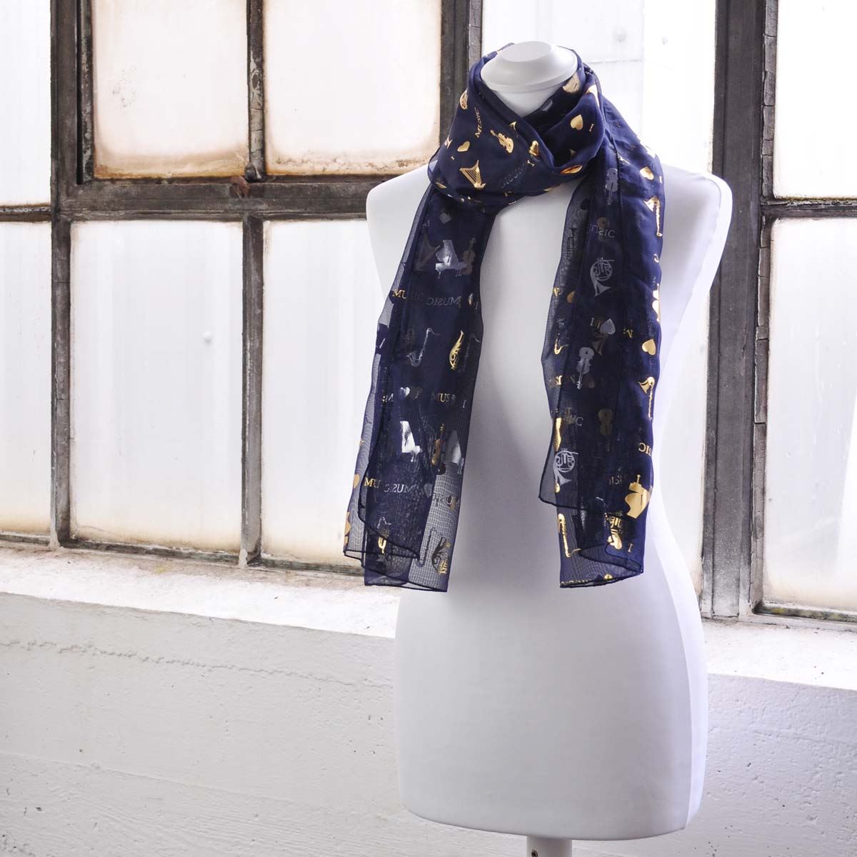 Gold Foil Musical Note Treble Clef Fashion Neck Scarf Head Wrap 100/% Polyester