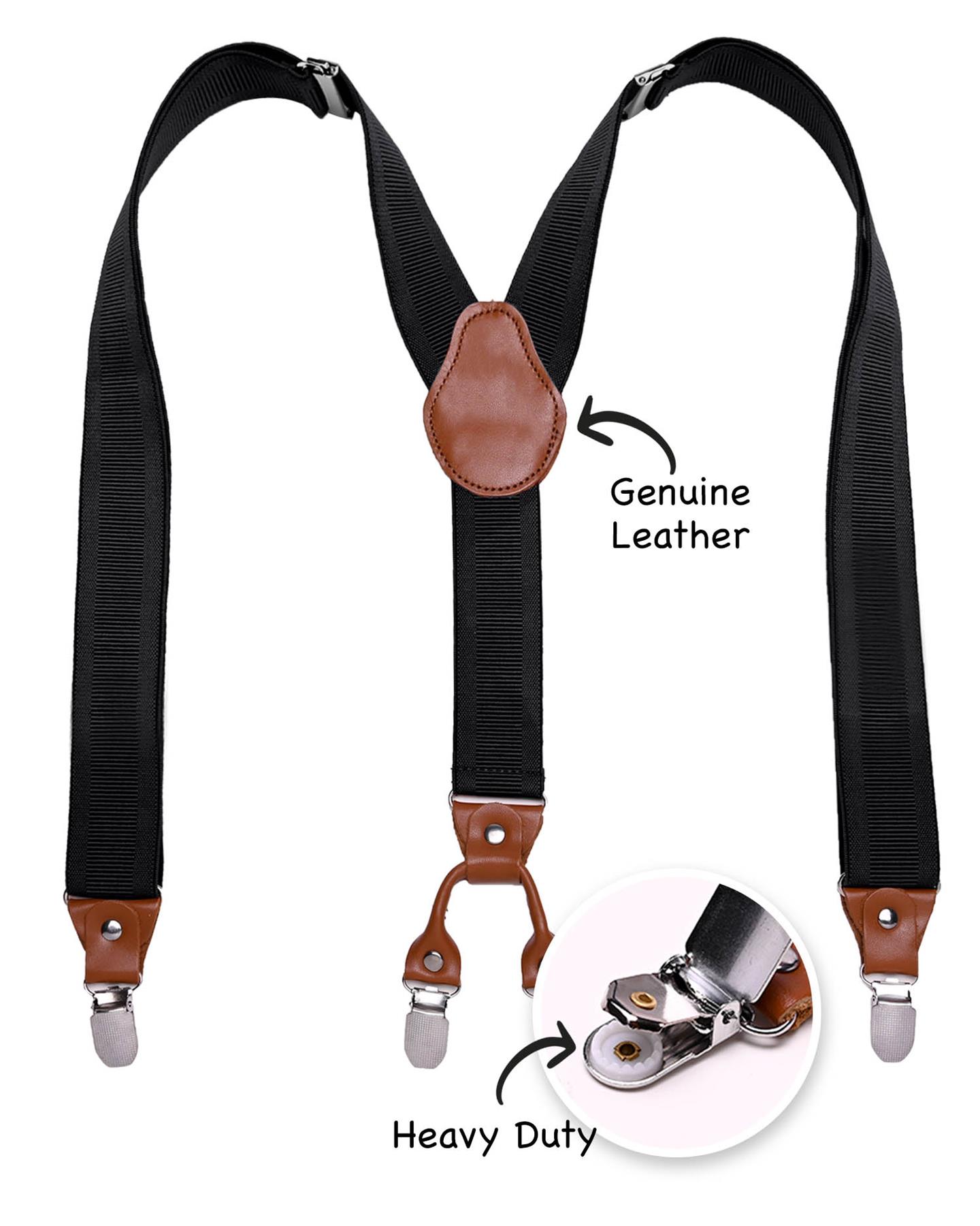 Men Plain Suspenders for Trouser, Thick 35mm Y Shape Wide Leather Braces - Picture 8 of 22