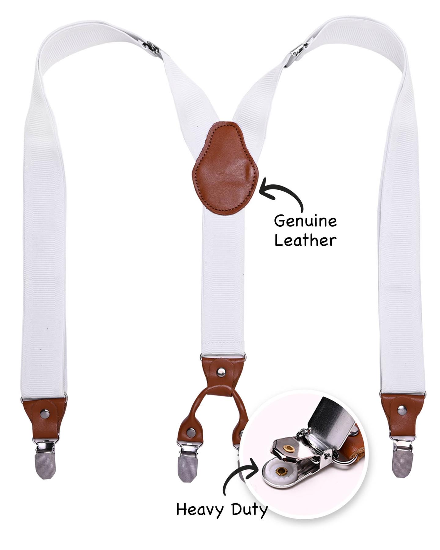 Men Plain Suspenders for Trouser, Thick 35mm Y Shape Wide Leather Braces - Picture 22 of 22