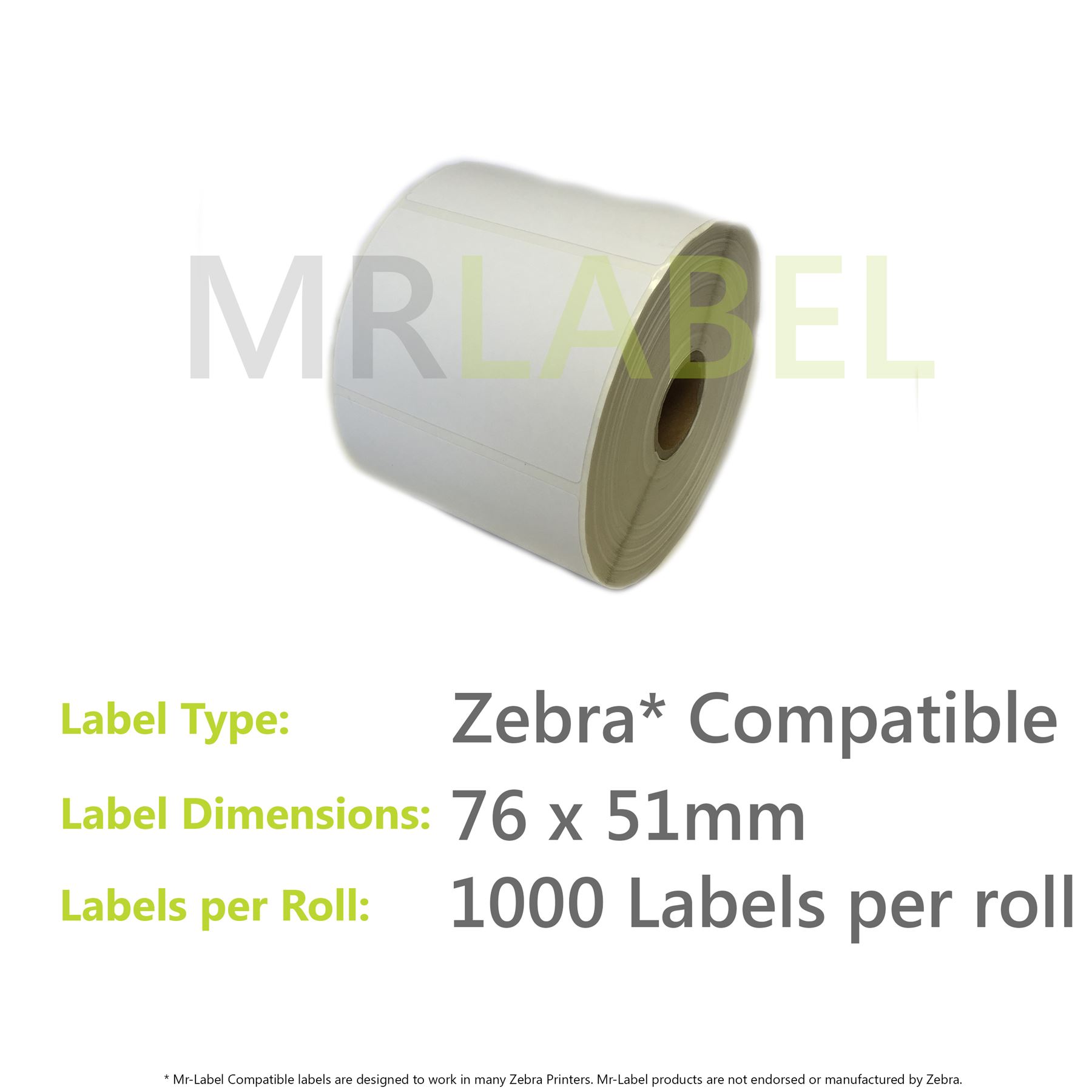 Zebra Compatible Direct Thermal Labels Sizes incl 76x38mm & 101.6x152