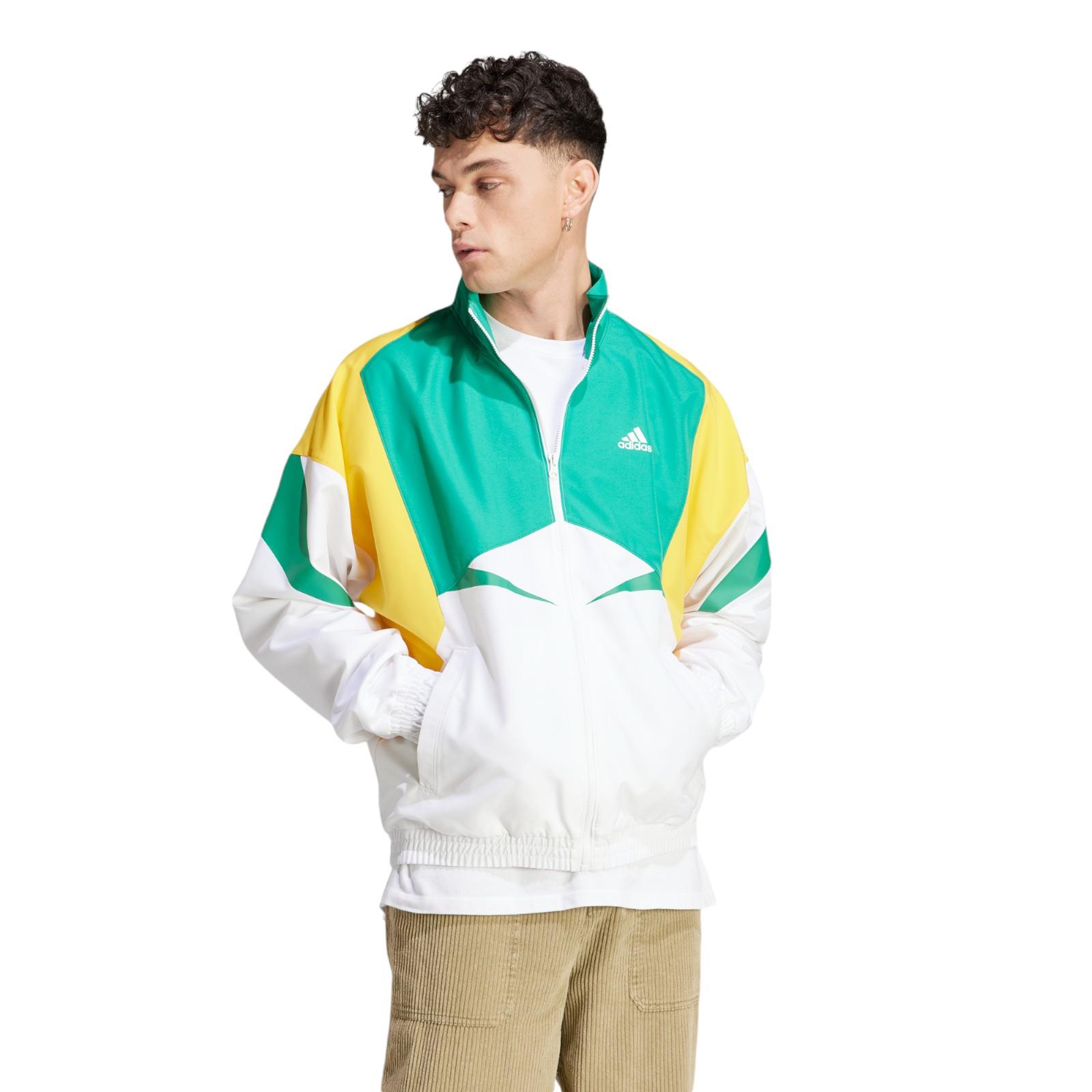 adidas MEN'S COLOURBLOCK TRACK JACKET TOP WHITE GREEN RETRO NEW