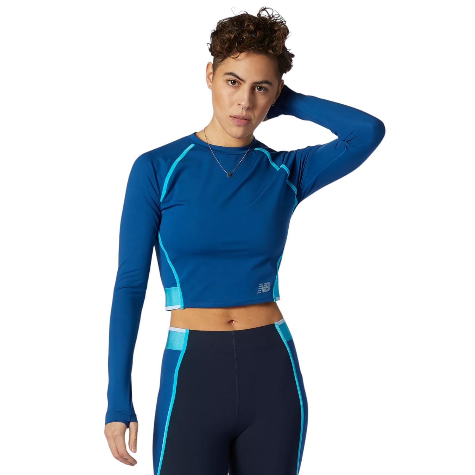 NEW BALANCE WOMEN'S Q SPEED LONG SLEEVE T-SHIRT TEE TOP BLUE GYM