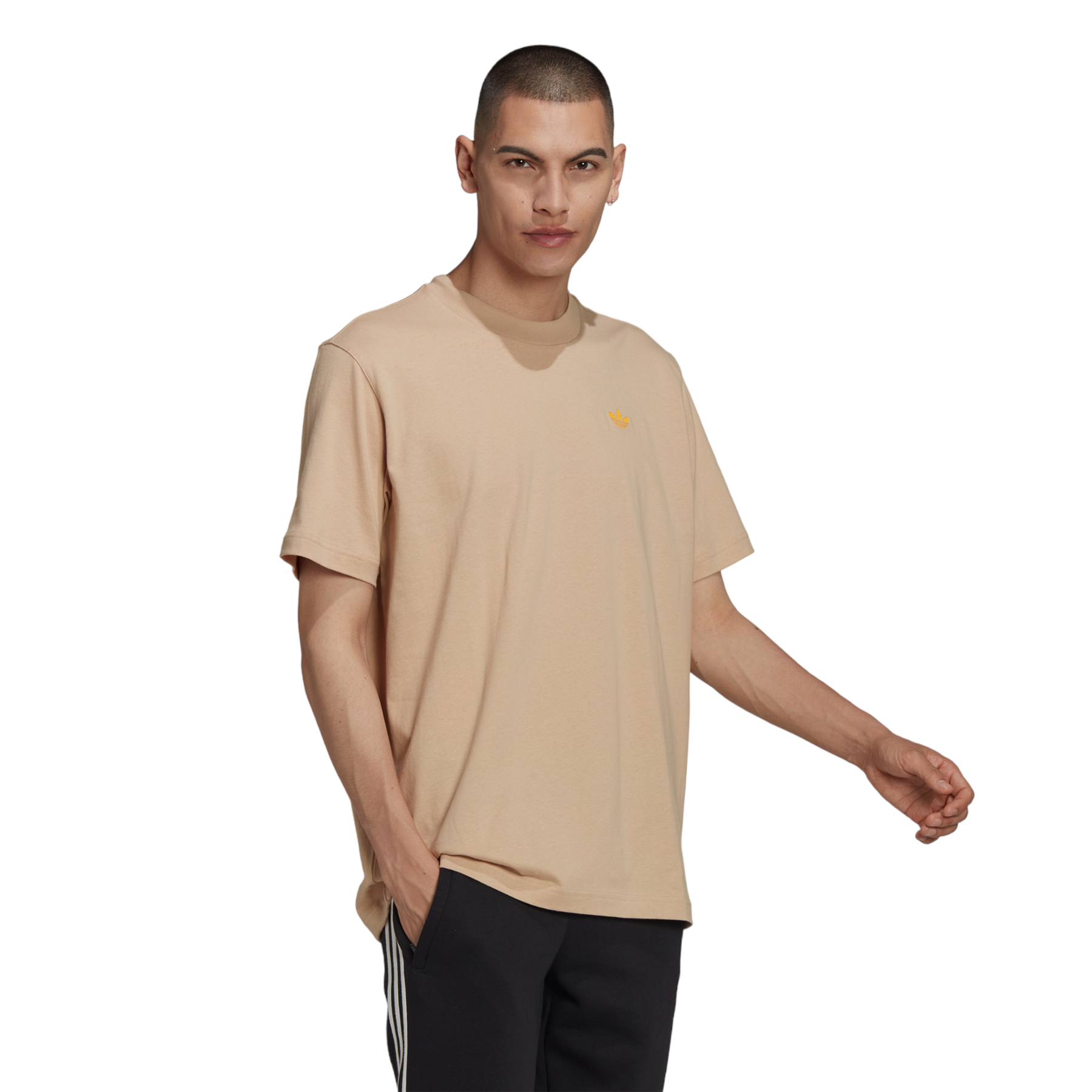 adidas ORIGINALS MEN'S VARSITY LOGO T-SHIRT TEE BEIGE RETRO