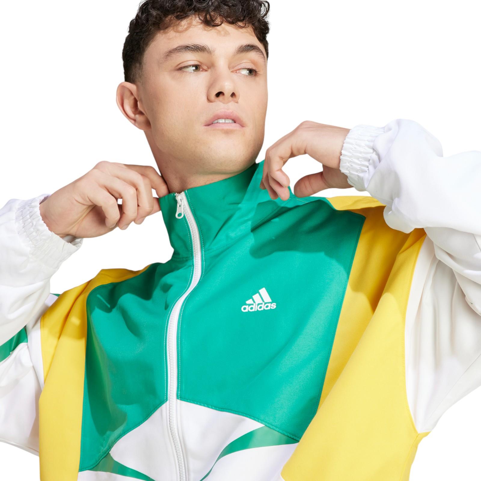 adidas MEN'S COLOURBLOCK TRACK JACKET TOP WHITE GREEN RETRO NEW
