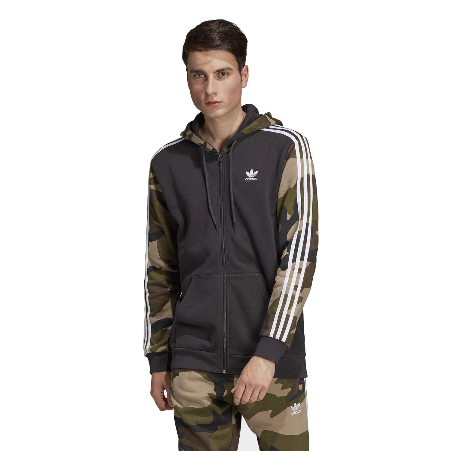 adidas ORIGINALS MEN'S CAMOUFLAGE HOODIE BLACK CAMO LOUNGE TREFOIL 3 STRIPE M L | eBay