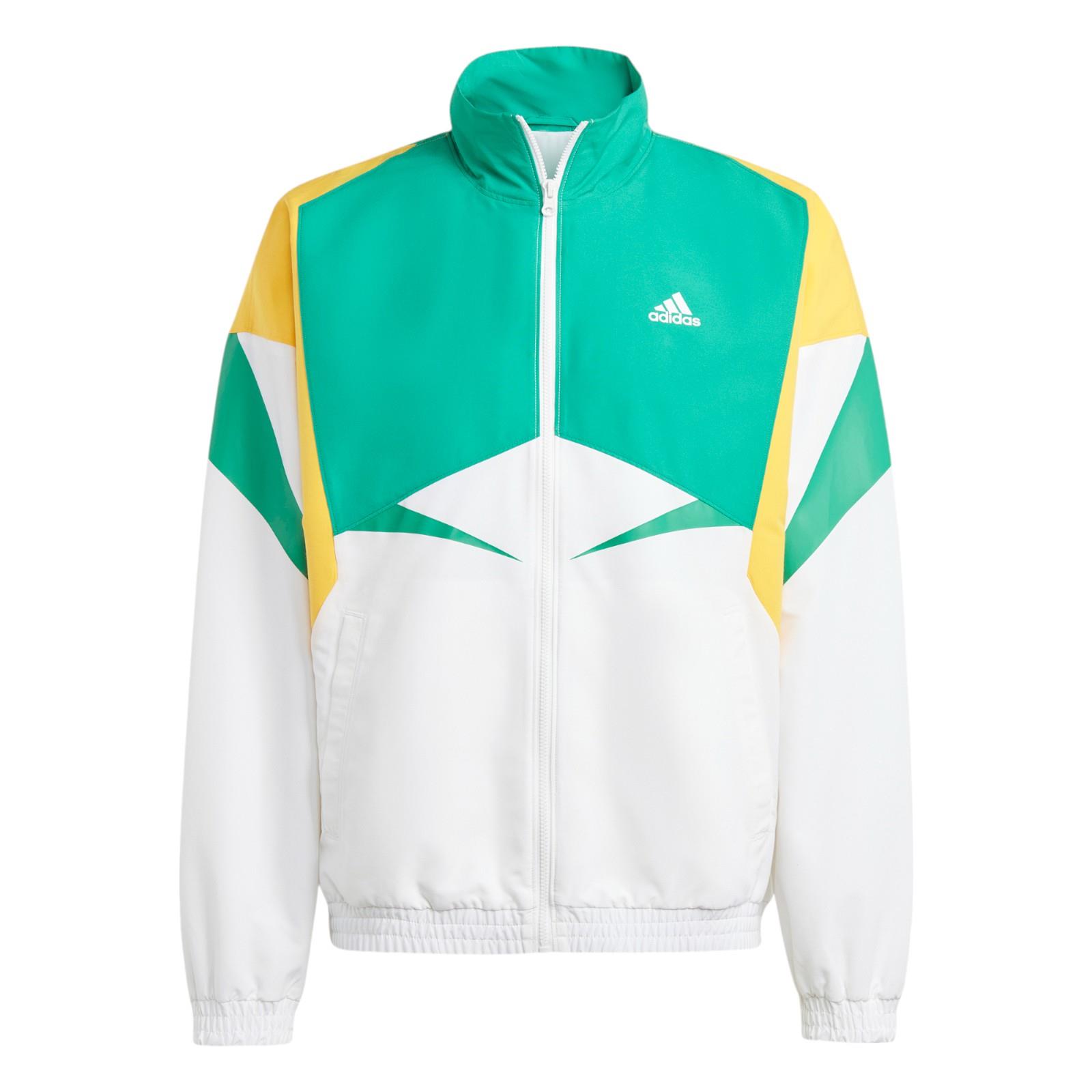 adidas MEN'S COLOURBLOCK TRACK JACKET TOP WHITE GREEN RETRO NEW