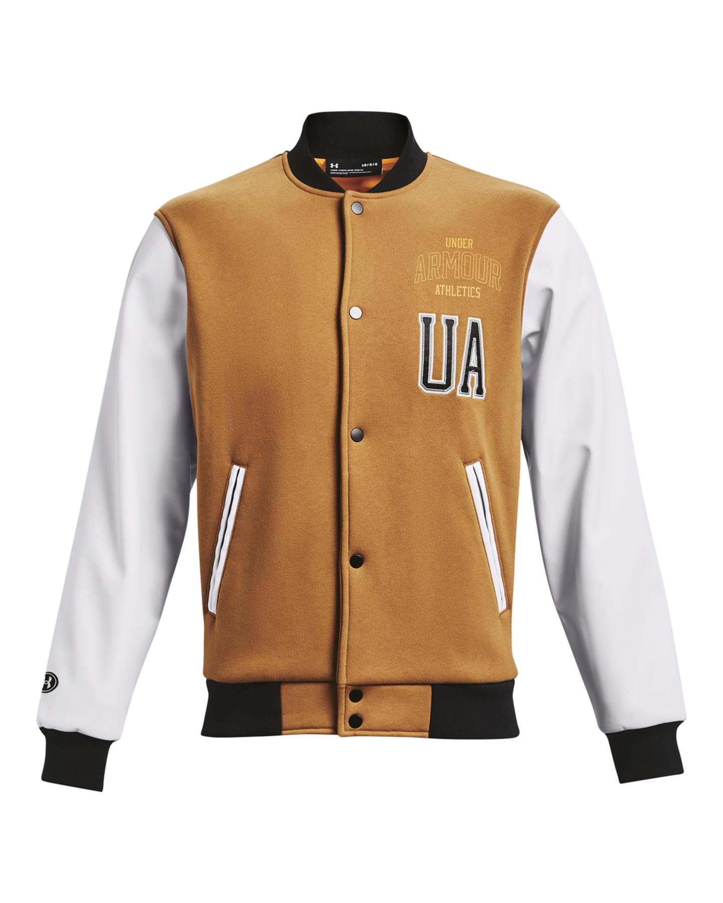 UNDER ARMOUR MENS ORIGINATORS LETTERMAN JACKET VARSITY BROWN