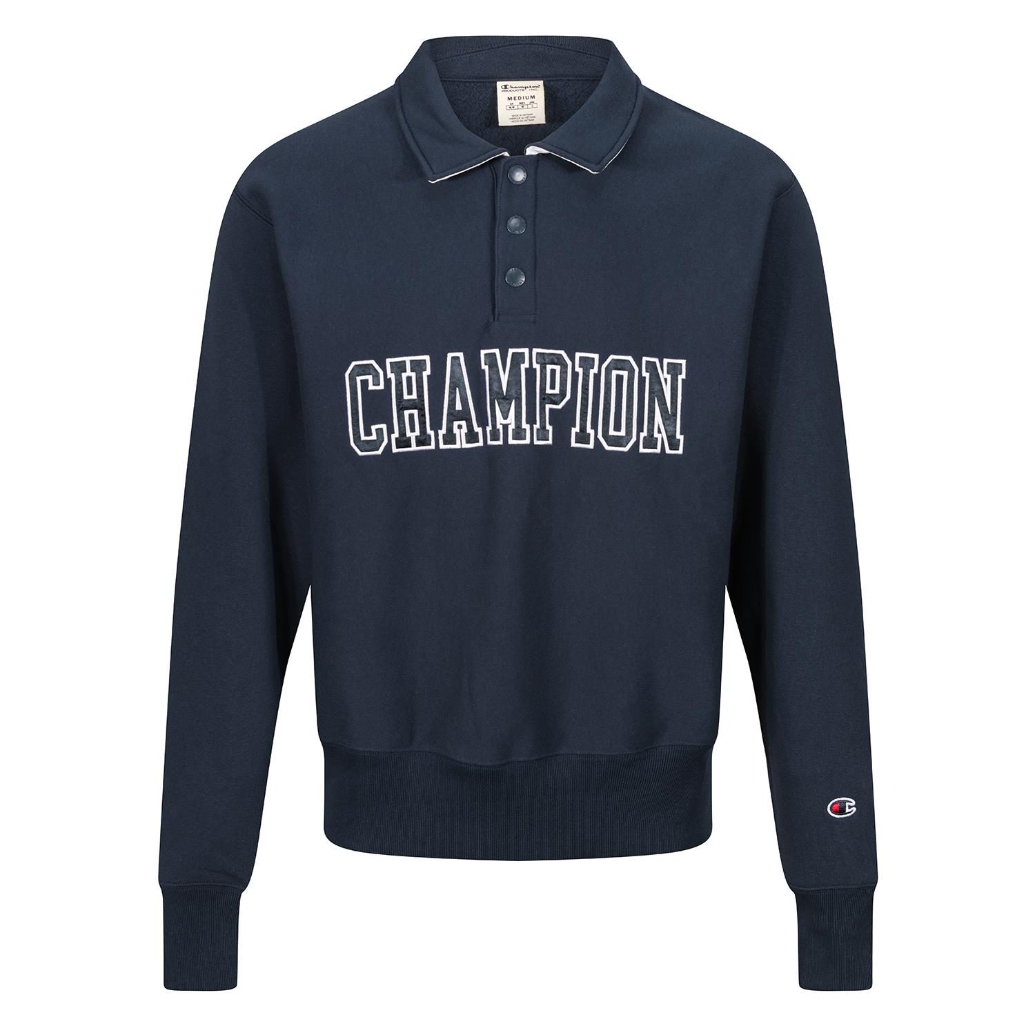CHAMPION MEN'S POLO NECK LINEAR BOOKSTORE LOGO SWEATSHIRT