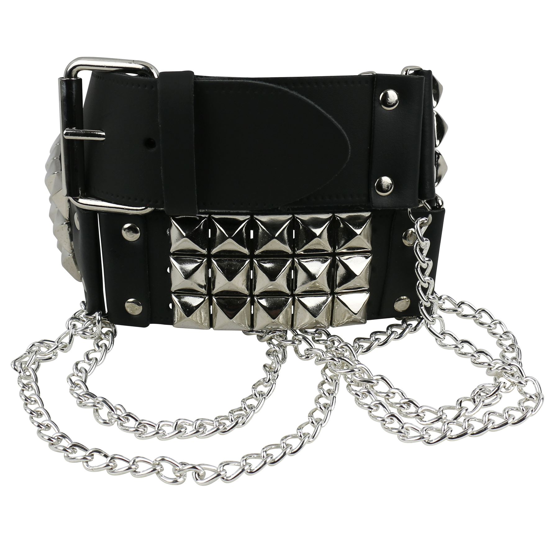 51mm Double Chain W/Metal Loop Link Heavy Metal Studded Design Leather