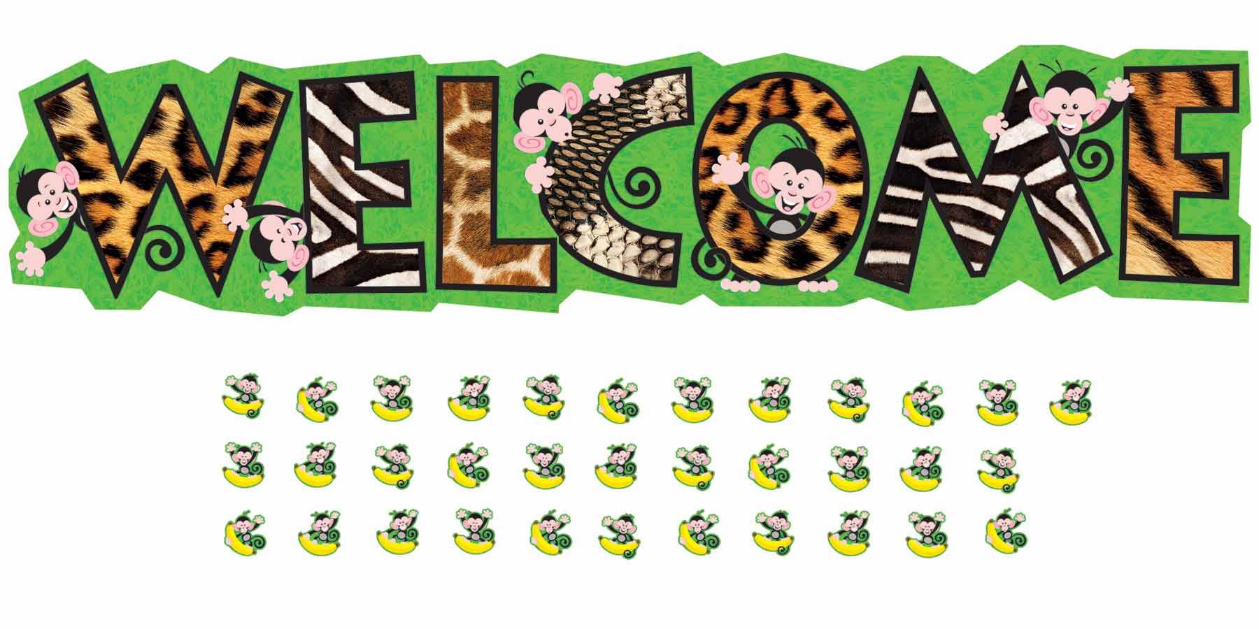 Monkey Mischief Welcome Bulletin Board Classroom Display Banner Set Ebay