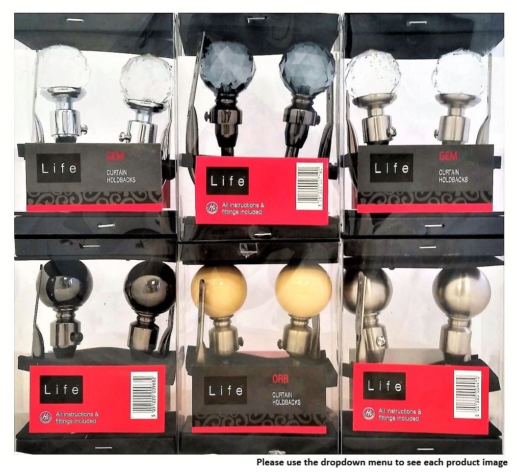 Curtain Holdbacks Tieback Brushed Steel Glass Crystal Black