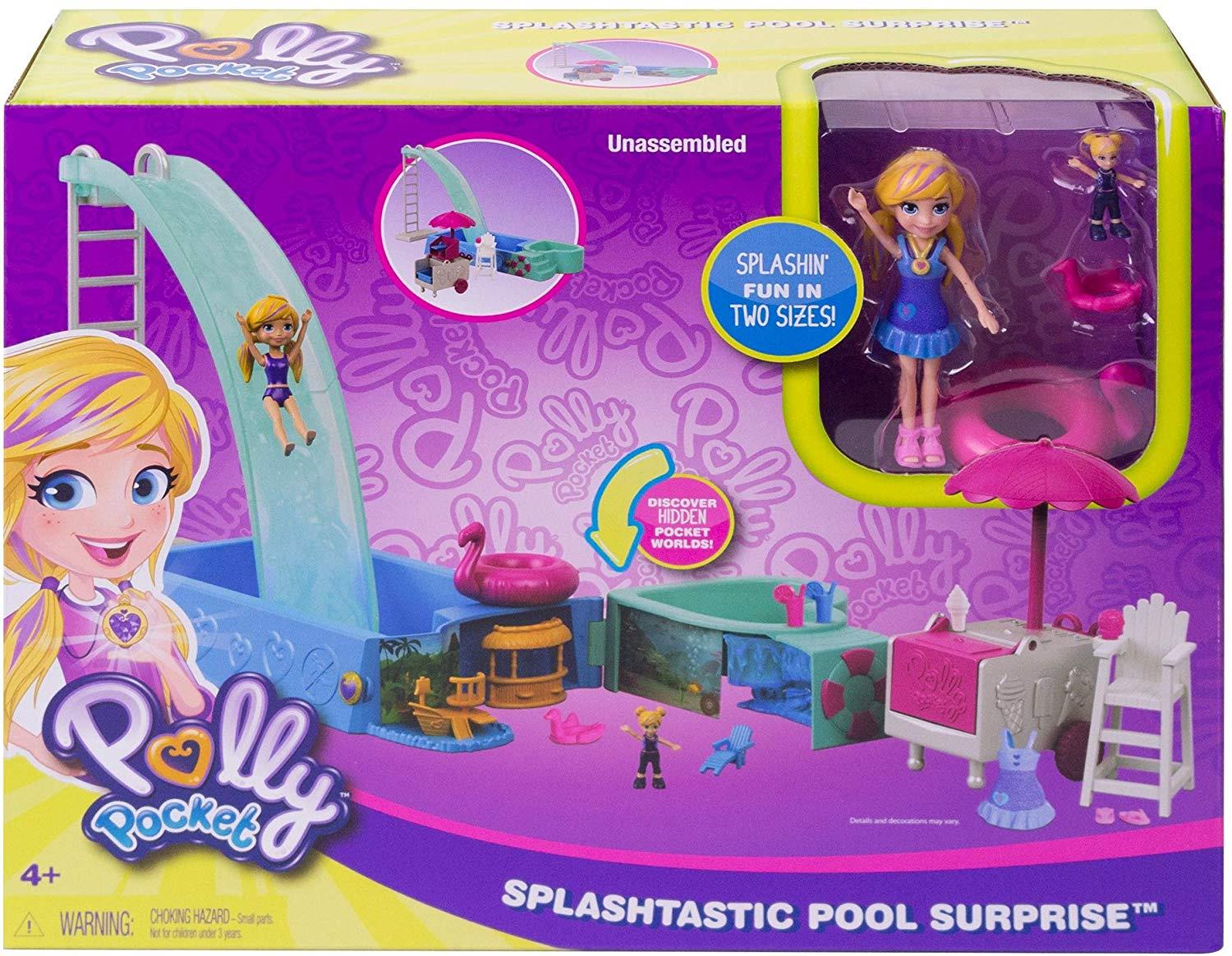 Polly Pocket Splashtastic Pool Surprise Playset with 3 Inch Polly Doll ...