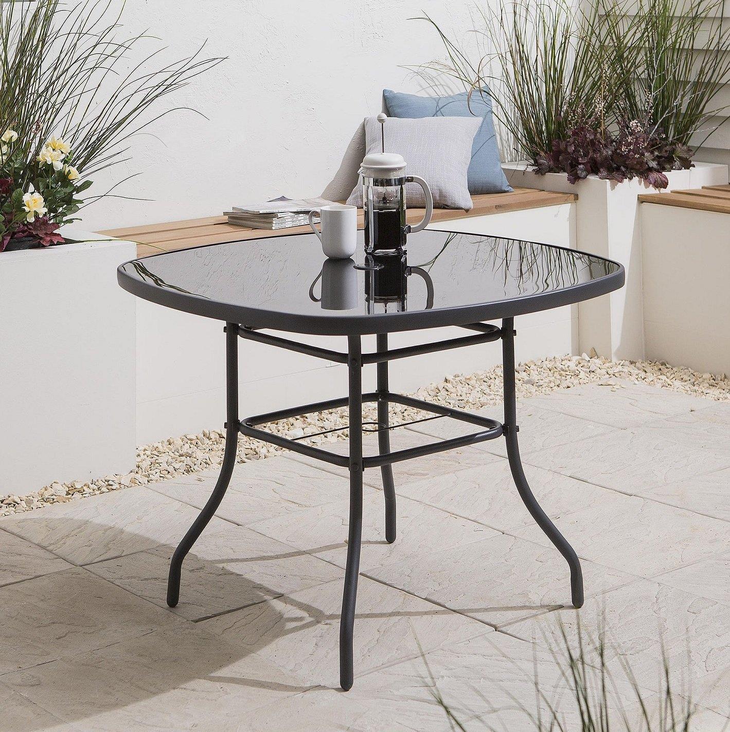 Tesco Seville Glass Top 96.5cm Garden Table With Parasol Hole