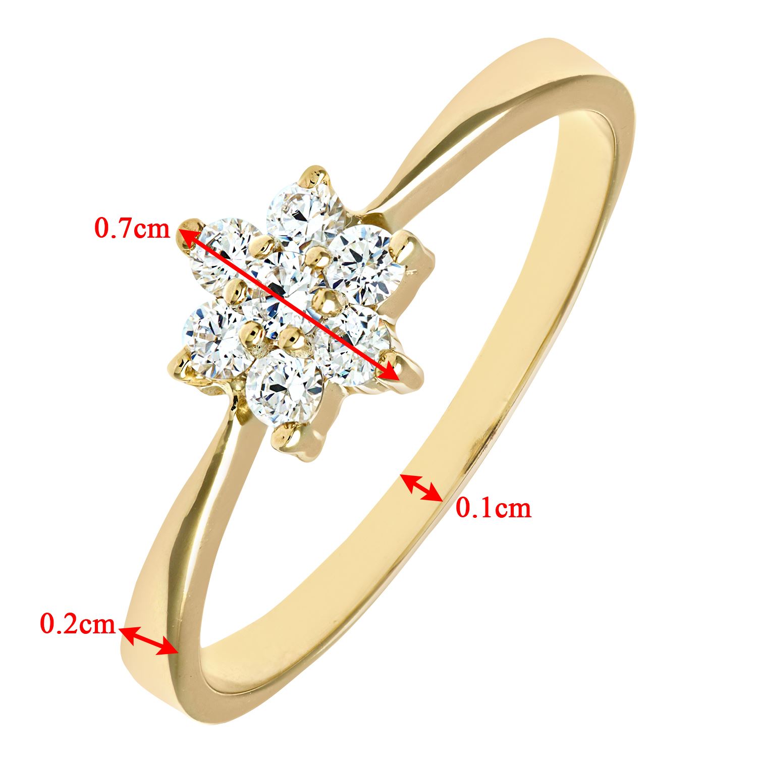 Revoni Ladies 9ct Yellow Gold Cubic Zirconia Stone Set Daisy Cluster Ring 1.4g