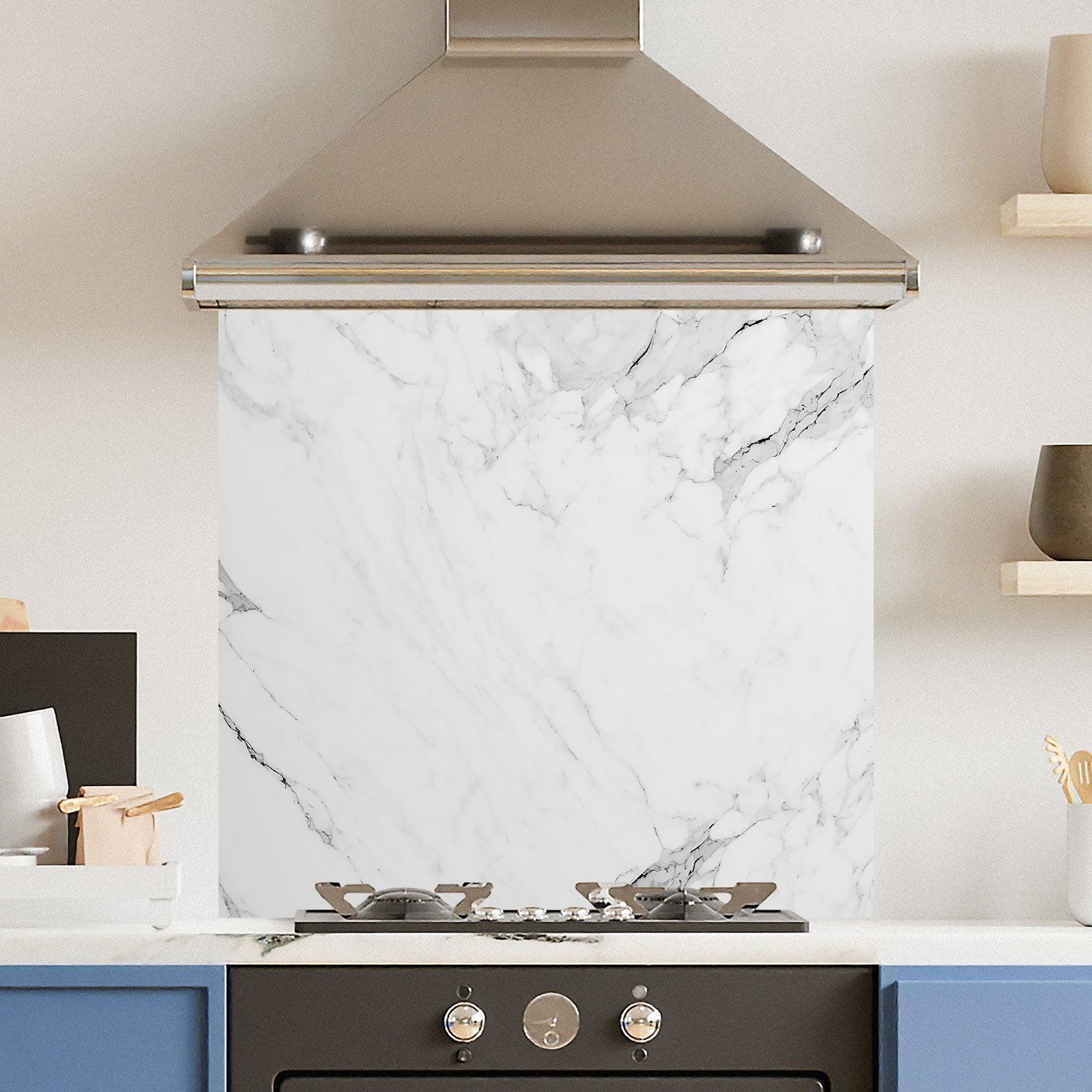 Premium Various Sizes White Veiny Marble 6mm Glass Toughened Kitchen Splashback