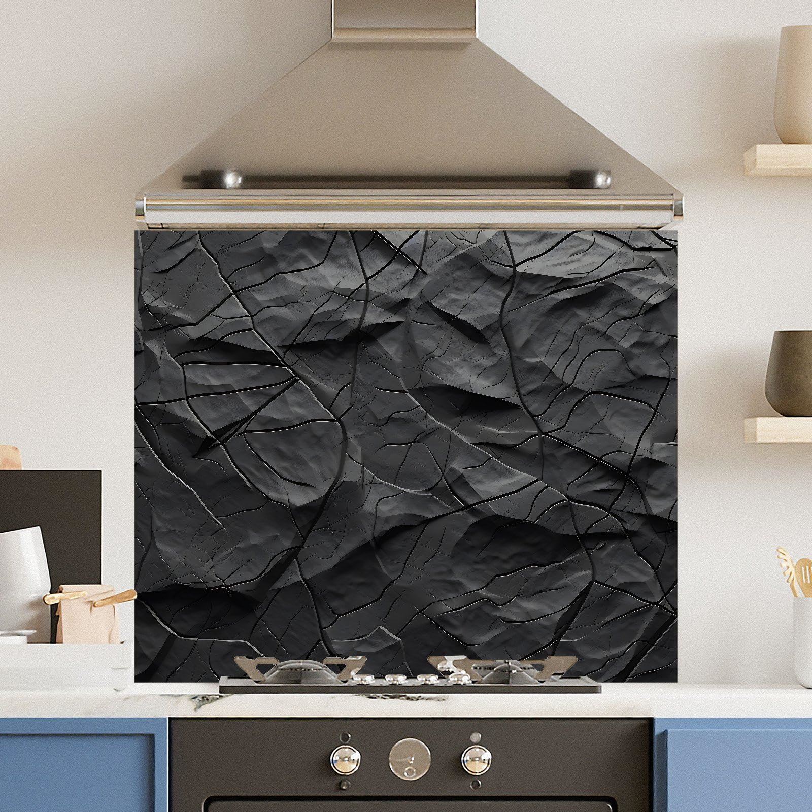 Premium Various Sizes Abstract Black 6mm Glass Toughened Kitchen Splashback