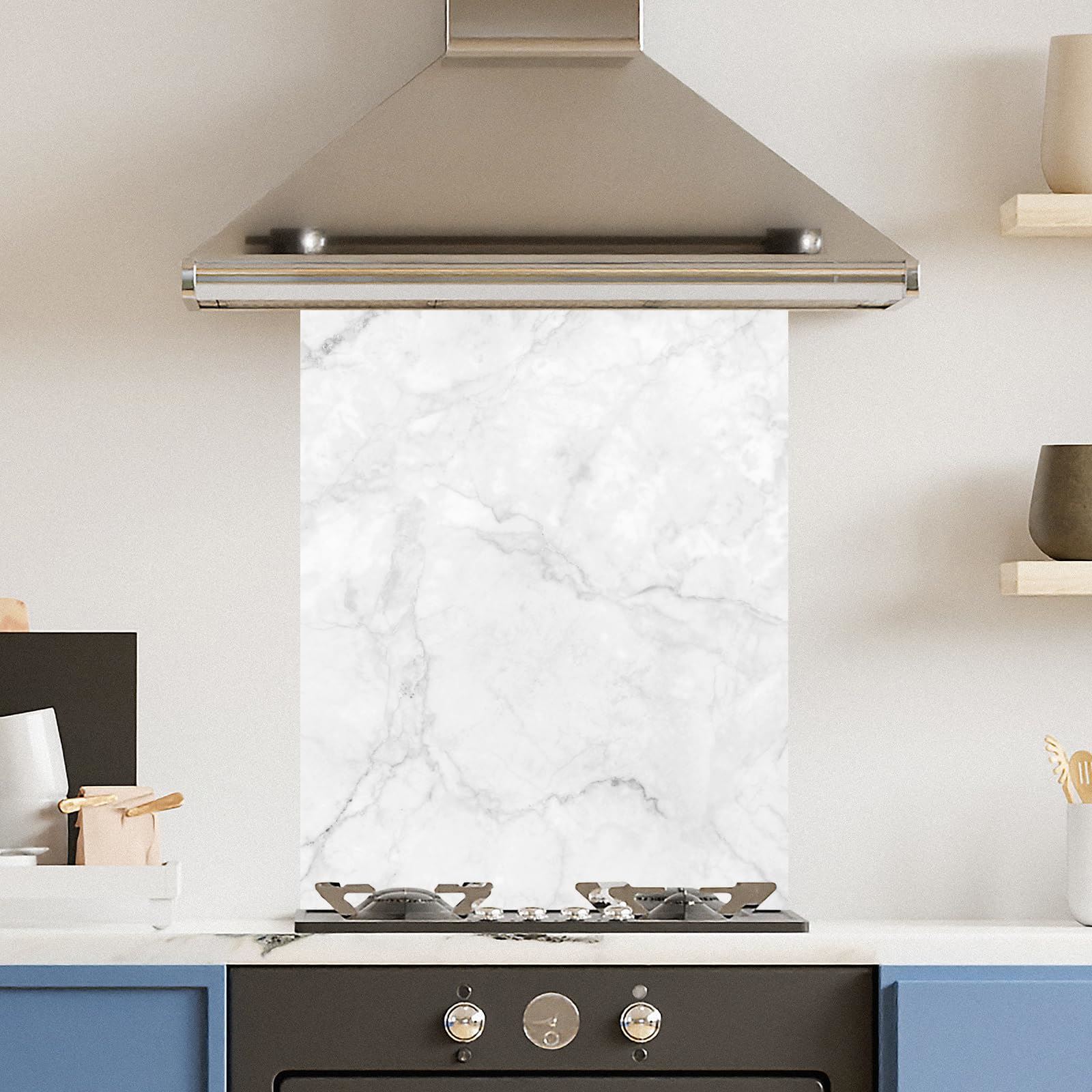 Premium Various Sizes White Veiny Marble 6mm Glass Toughened Kitchen Splashback