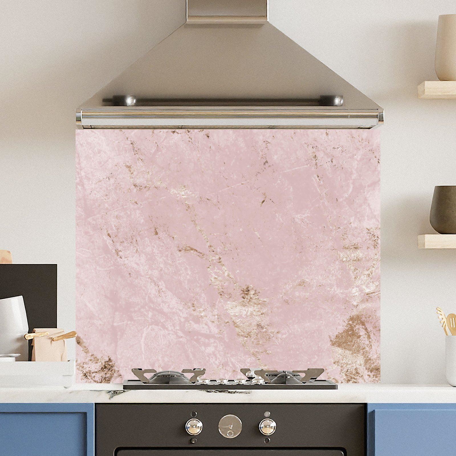 Premium Various Sizes Pink Gold Marble 6mm Glass Toughened Kitchen Splashback