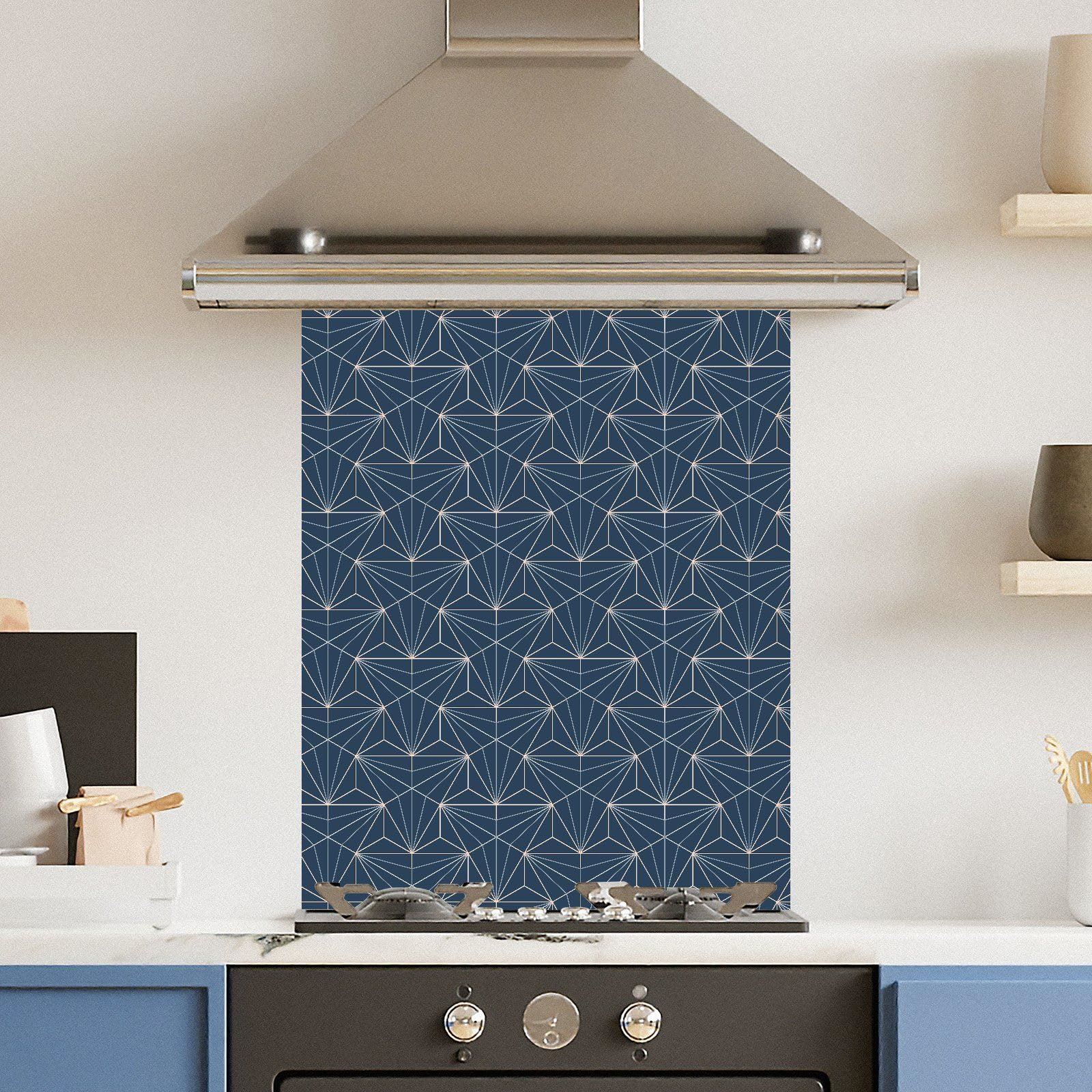 Premium Various Sizes Blue Gold Pattern 6mm Glass Toughened Kitchen Splashback