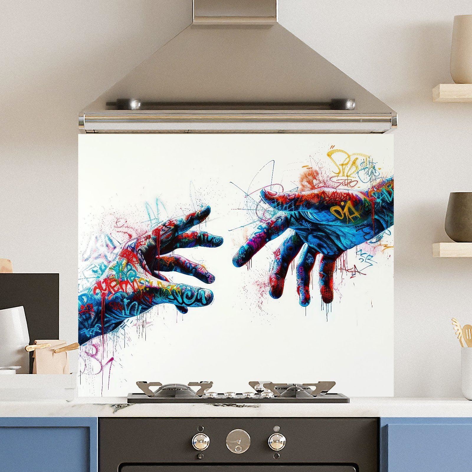 Premium Various Sizes Grafitti Hands 6mm Glass Toughened Kitchen Splashback