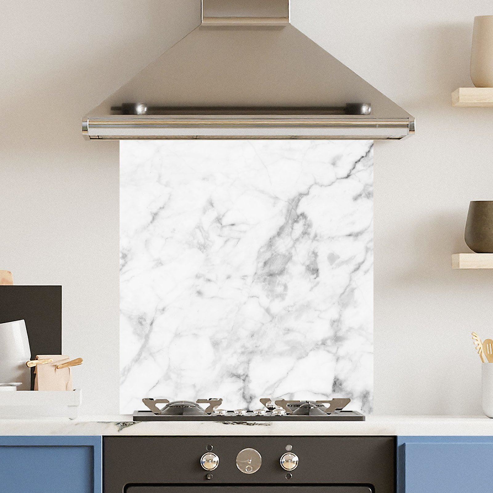 Premium Various Sizes Veiny White Marble 6mm Glass Toughened Kitchen Splashback