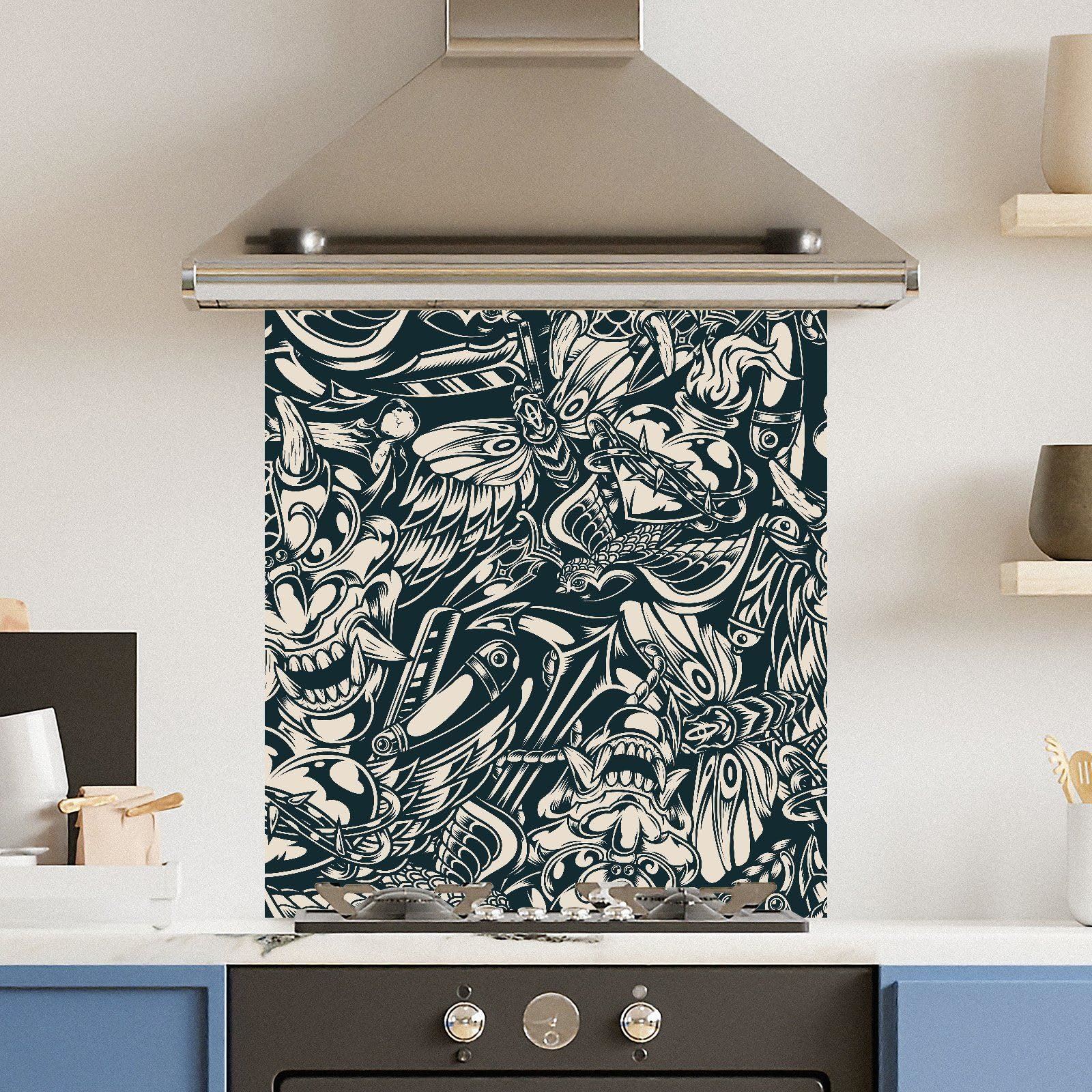 Premium Various Sizes Tattoo Drea 6mm Glass Toughened Kitchen Splashback