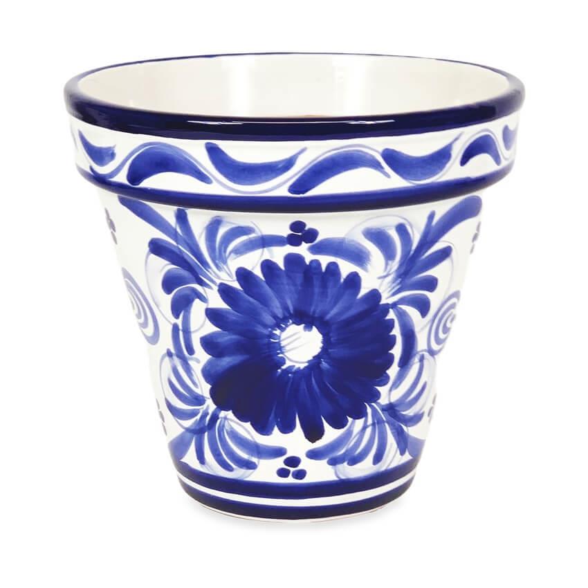 Blue Floral Classic Plant Pots Garden Set of 3 With or Without Drainage Plates - Picture 14 of 22