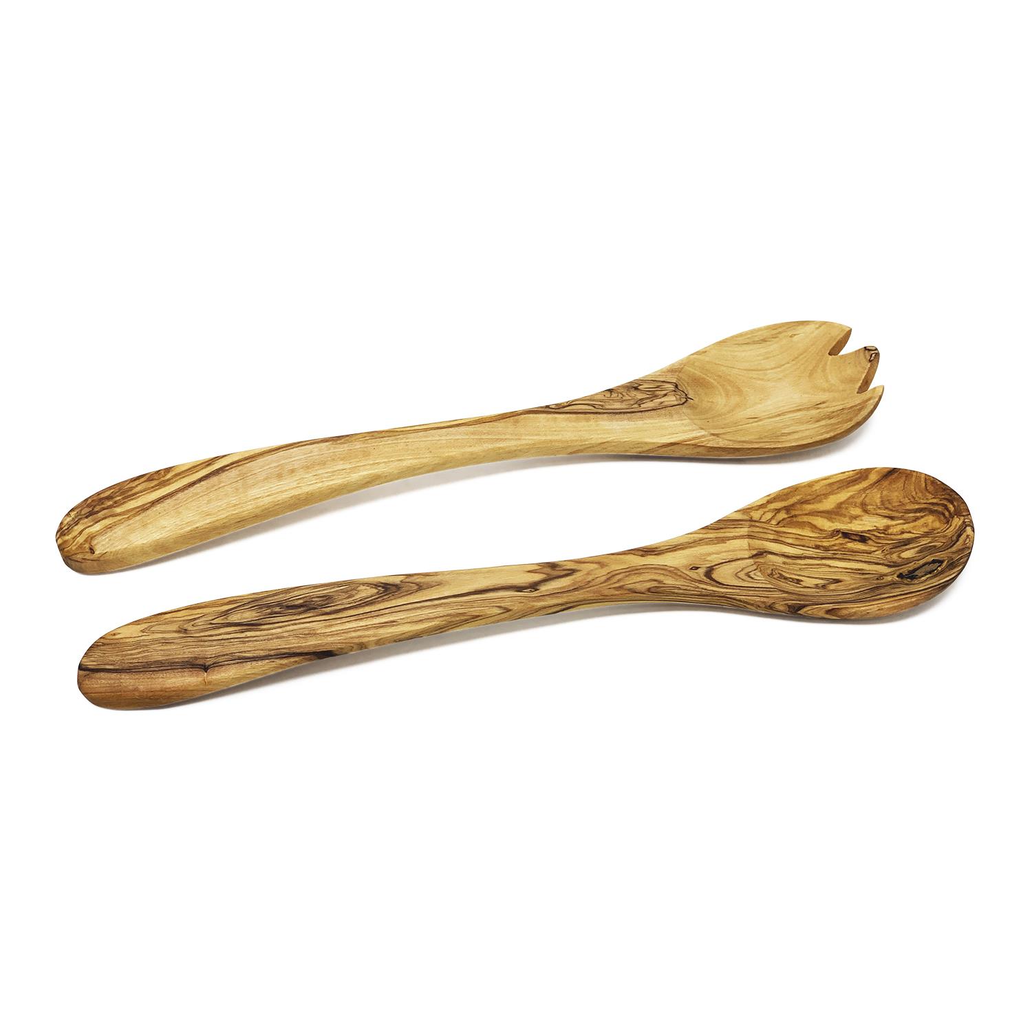 Fluted Pourers Olive Wood Large Bowl Salad Servers Oil Vinegar Drizzlers Pourers - Picture 20 of 26