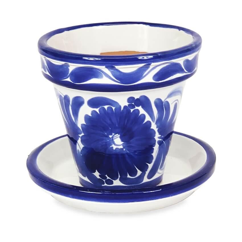 Blue Floral Classic Plant Pots Garden Set of 3 With or Without Drainage Plates - Picture 17 of 22