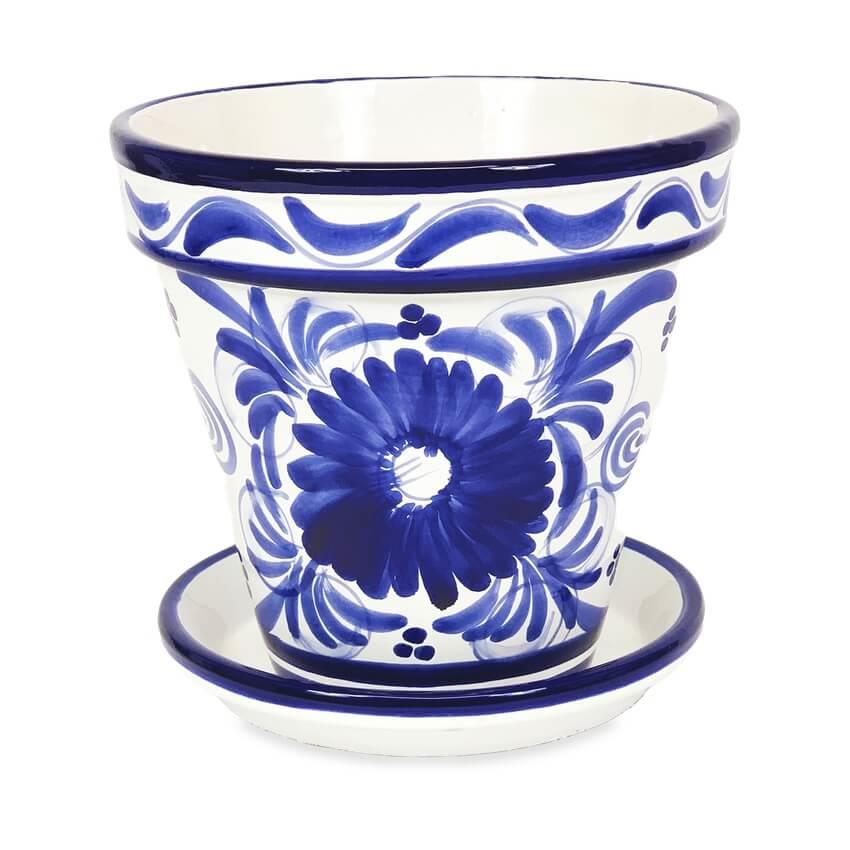 Blue Floral Classic Plant Pots Garden Set of 3 With or Without Drainage Plates - Picture 19 of 22