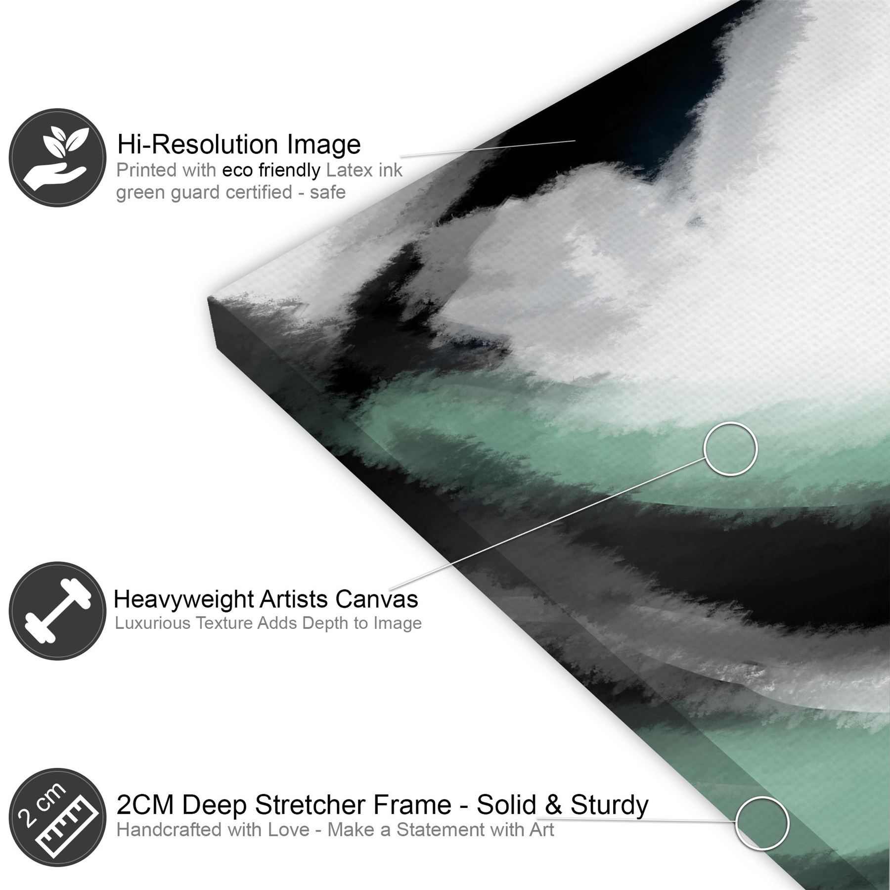Abstract Green Grey Oil Paint Effect Canvas Wall Art Picture - Picture 41 of 55